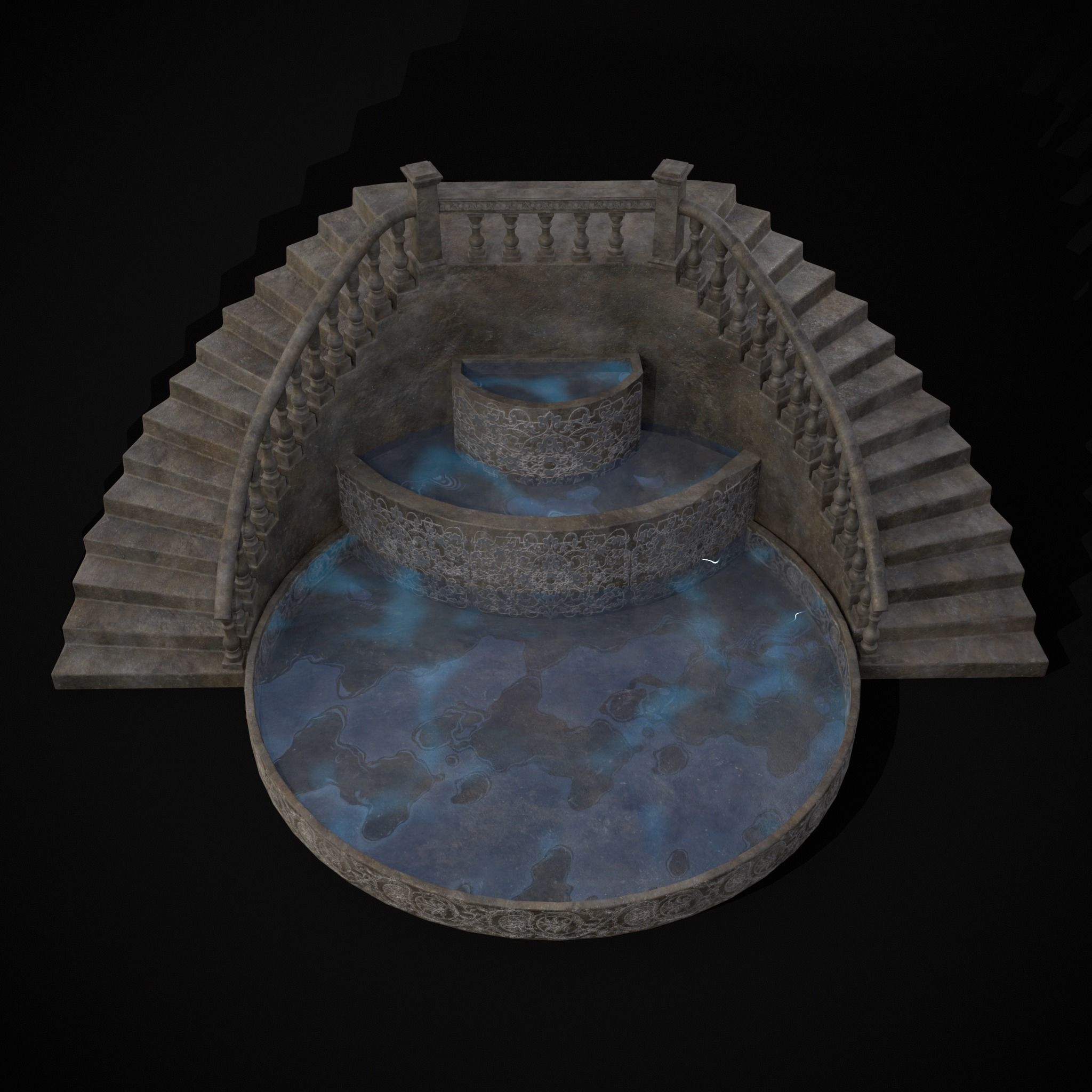 Double Stair Case Fountain Low-poly 3D model_15