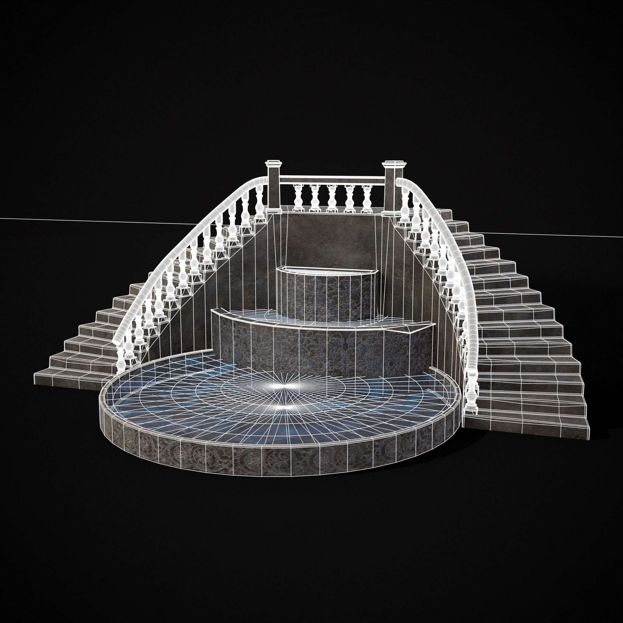 Double Stair Case Fountain Low-poly 3D model_4