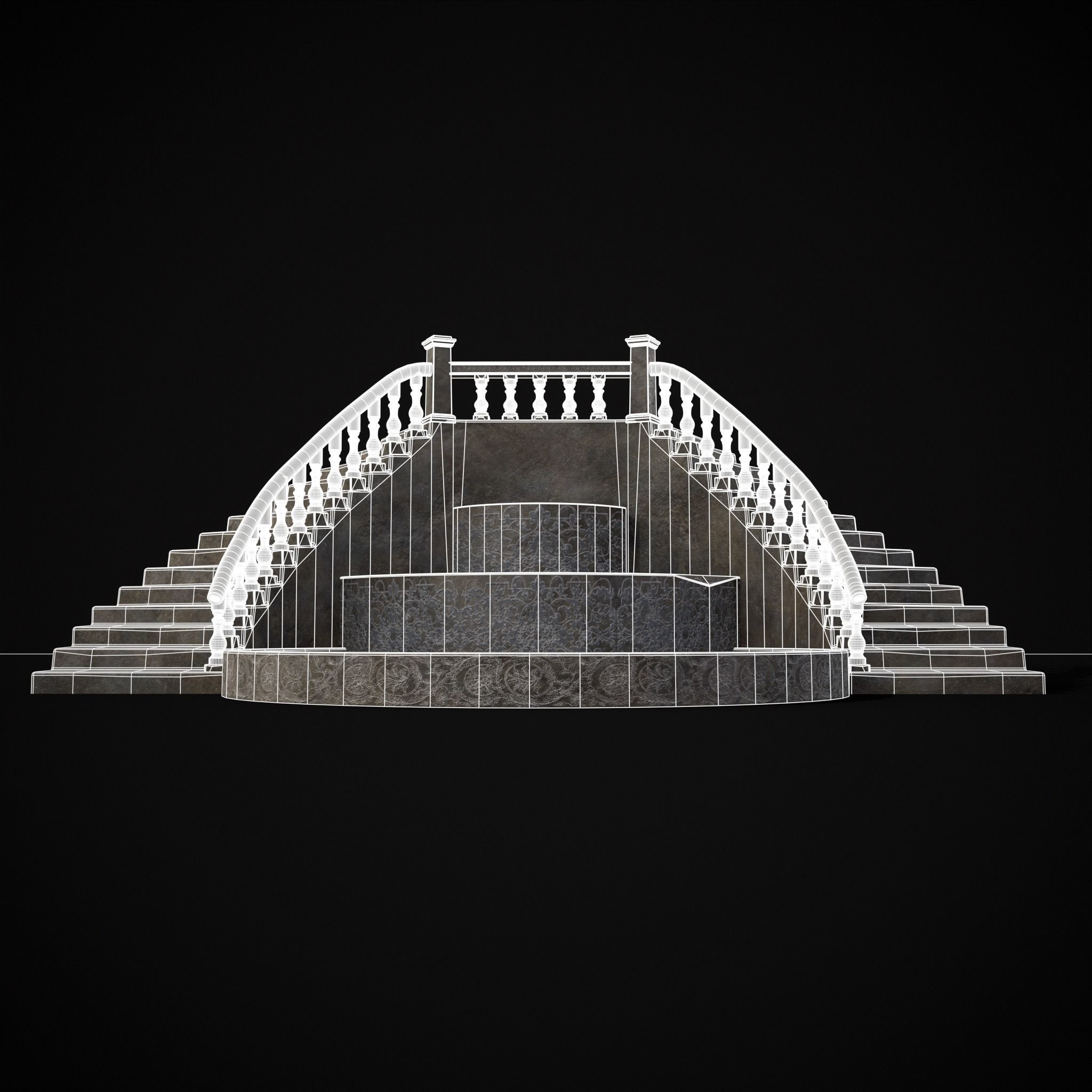 Double Stair Case Fountain Low-poly 3D model_18