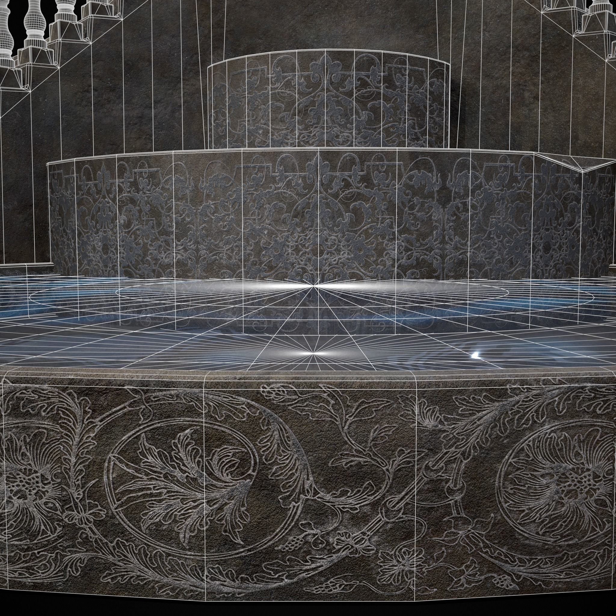 Double Stair Case Fountain Low-poly 3D model_24