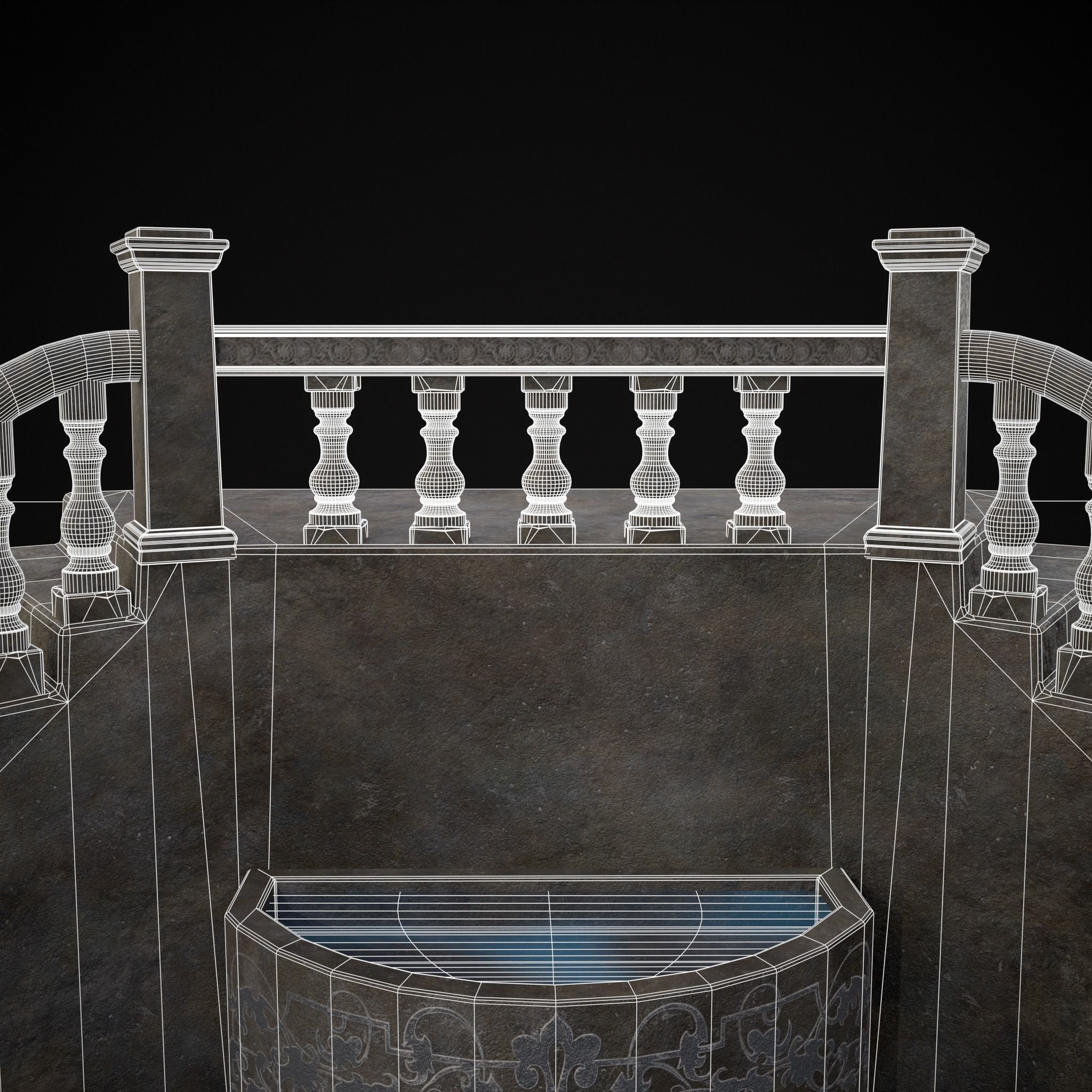 Double Stair Case Fountain Low-poly 3D model_14