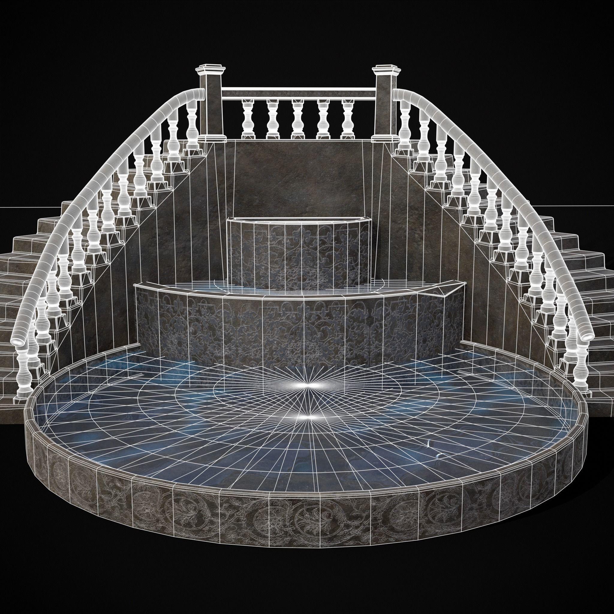 Double Stair Case Fountain Low-poly 3D model_32