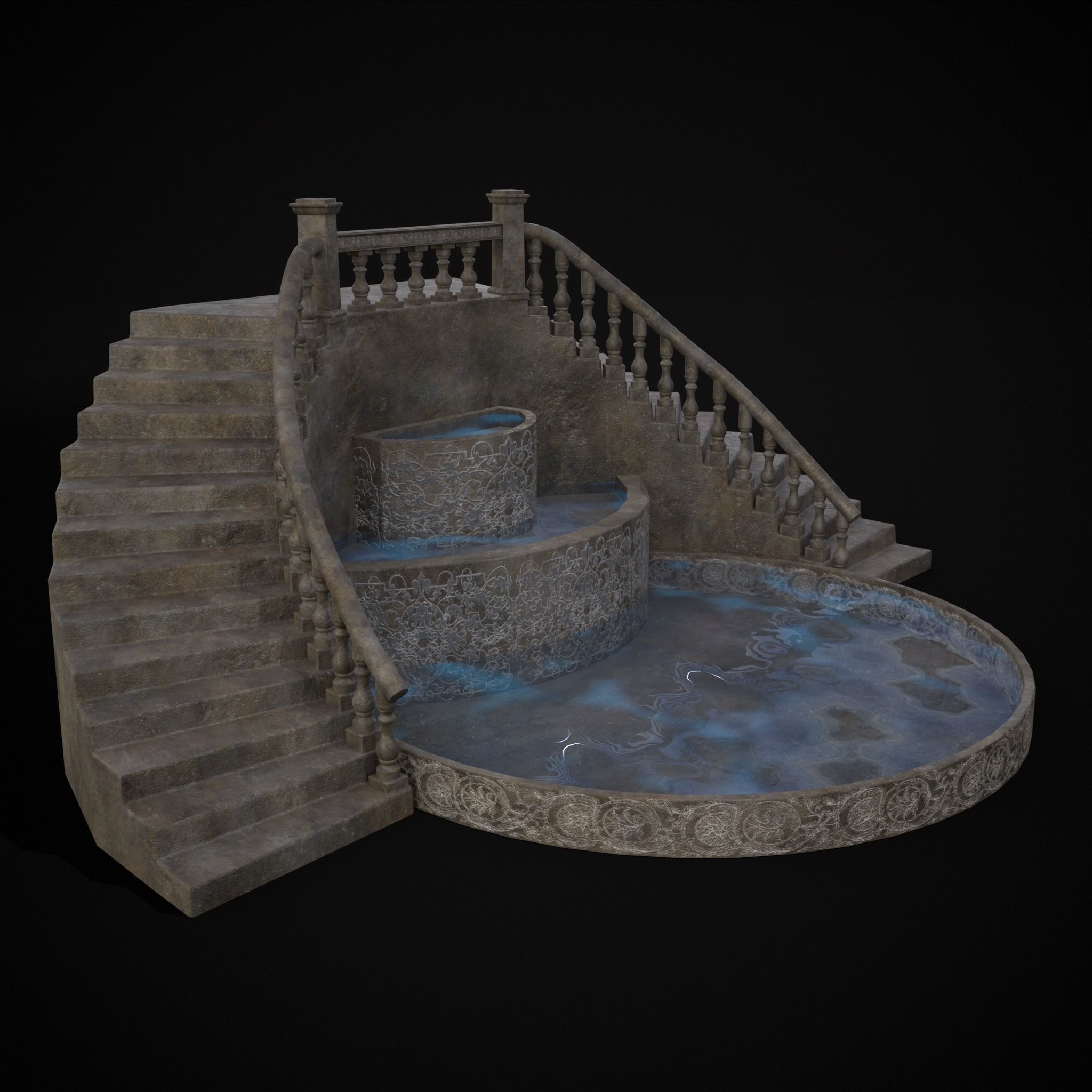 Double Stair Case Fountain Low-poly 3D model_39
