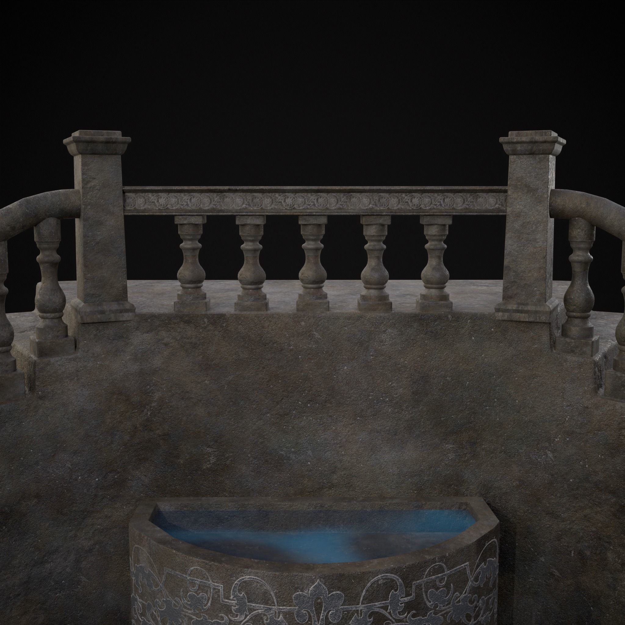 Double Stair Case Fountain Low-poly 3D model_13