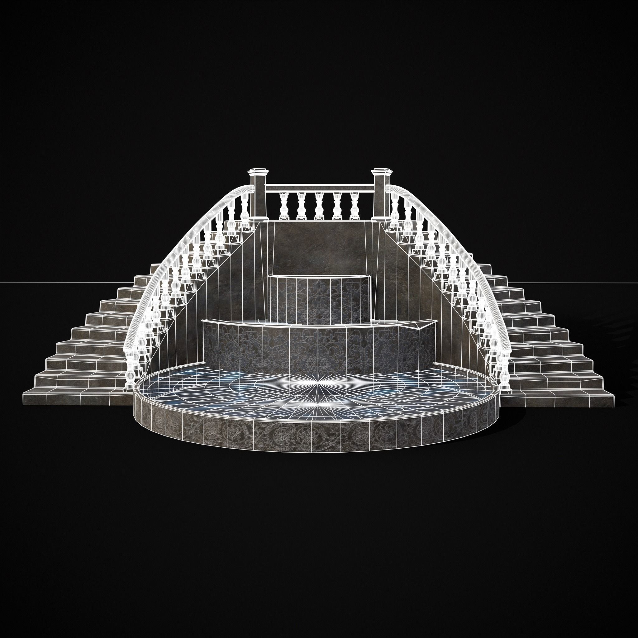 Double Stair Case Fountain Low-poly 3D model_2