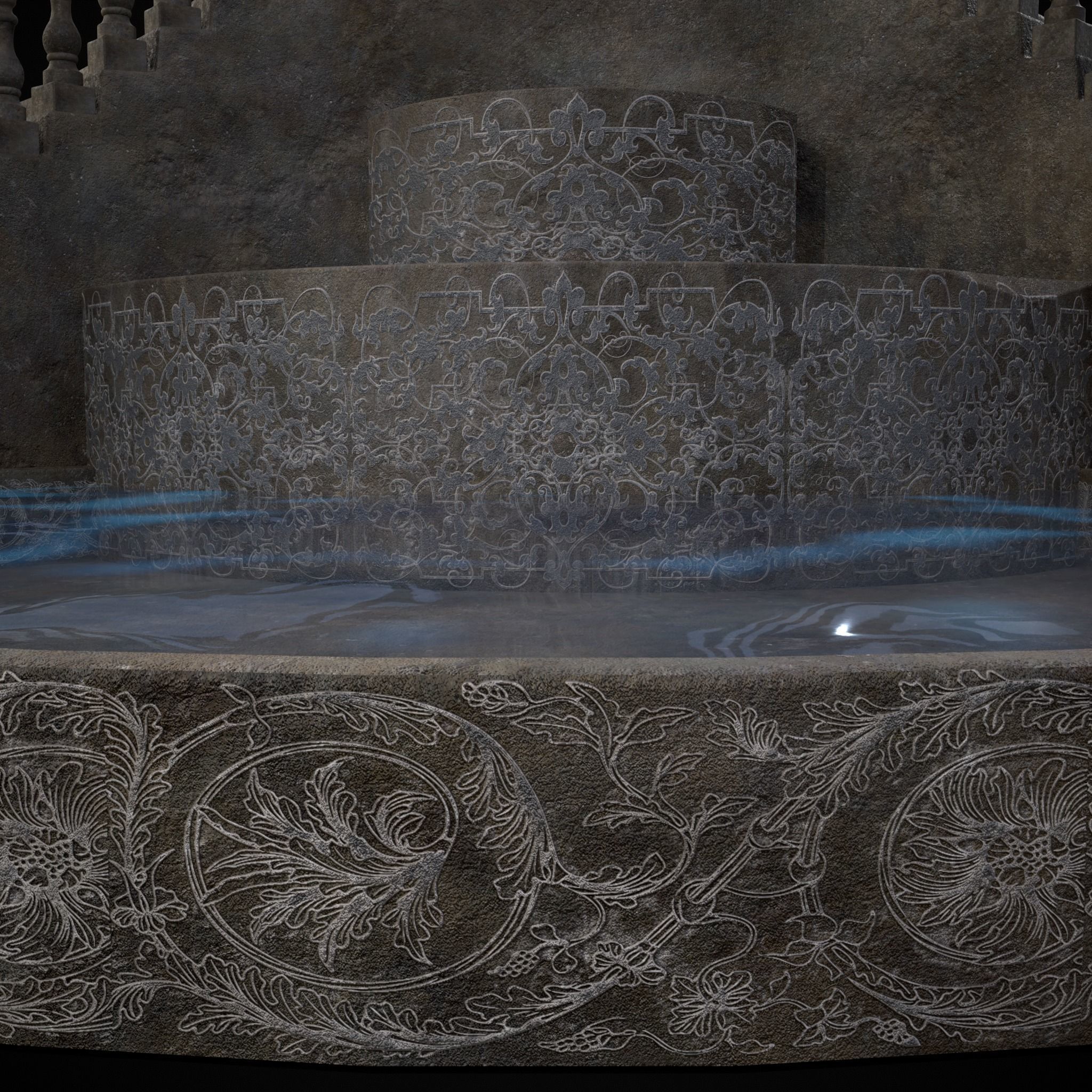 Double Stair Case Fountain Low-poly 3D model_23