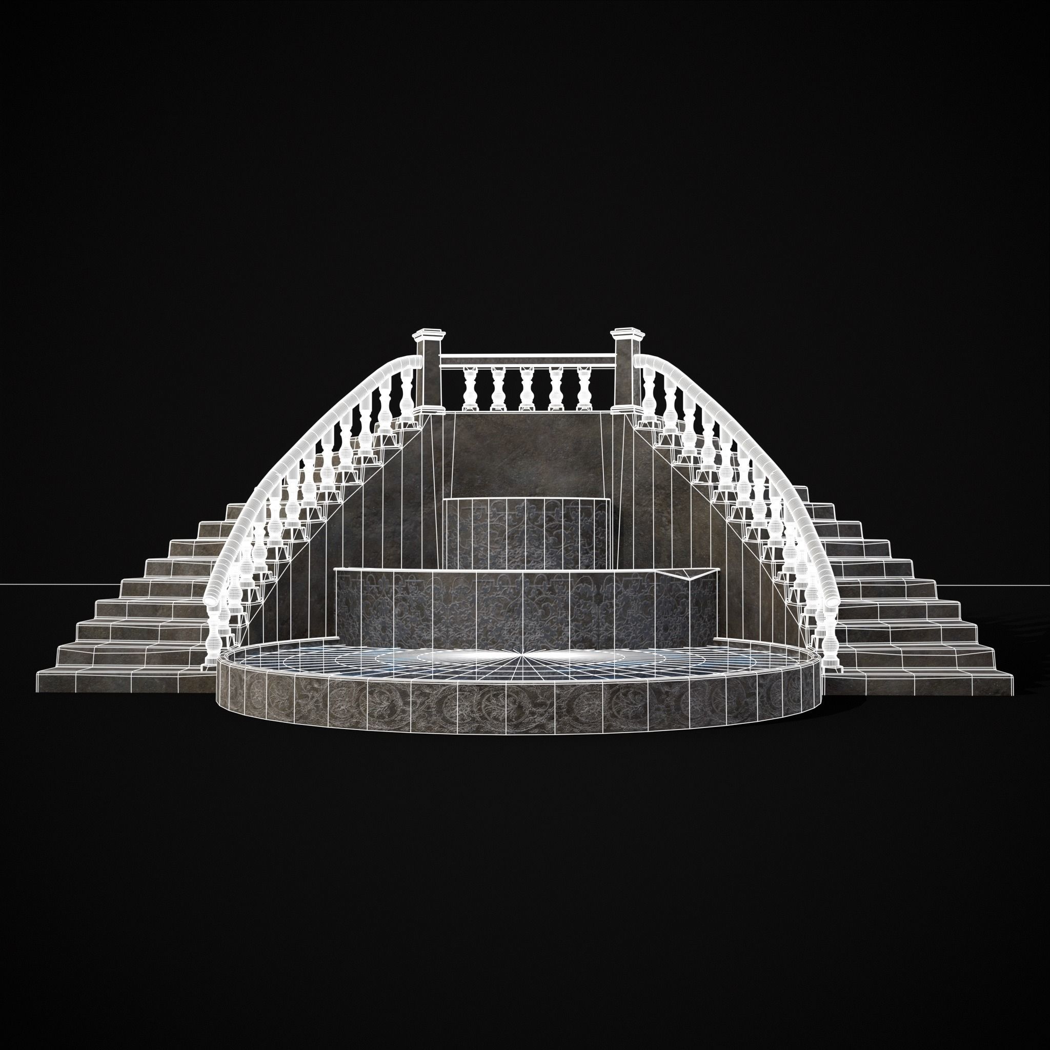 Double Stair Case Fountain Low-poly 3D model_36