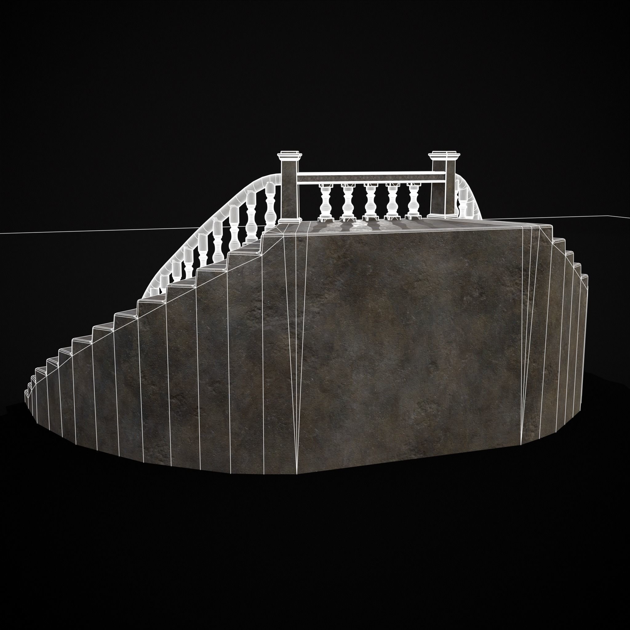 Double Stair Case Fountain Low-poly 3D model_10