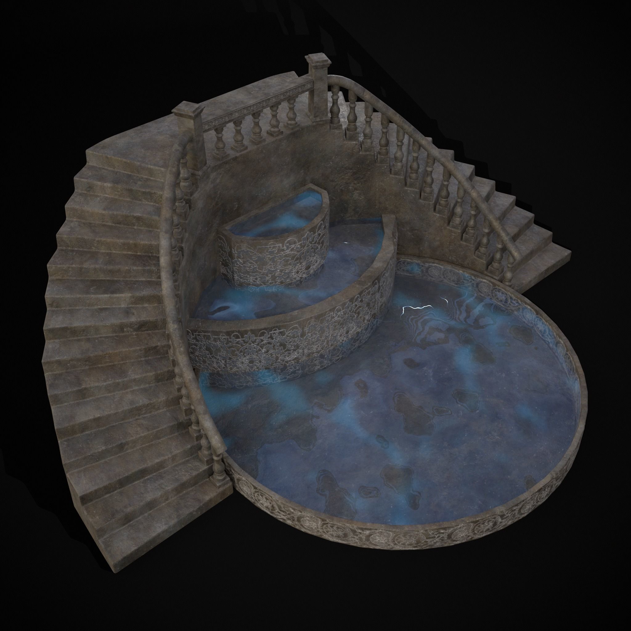 Double Stair Case Fountain Low-poly 3D model_29