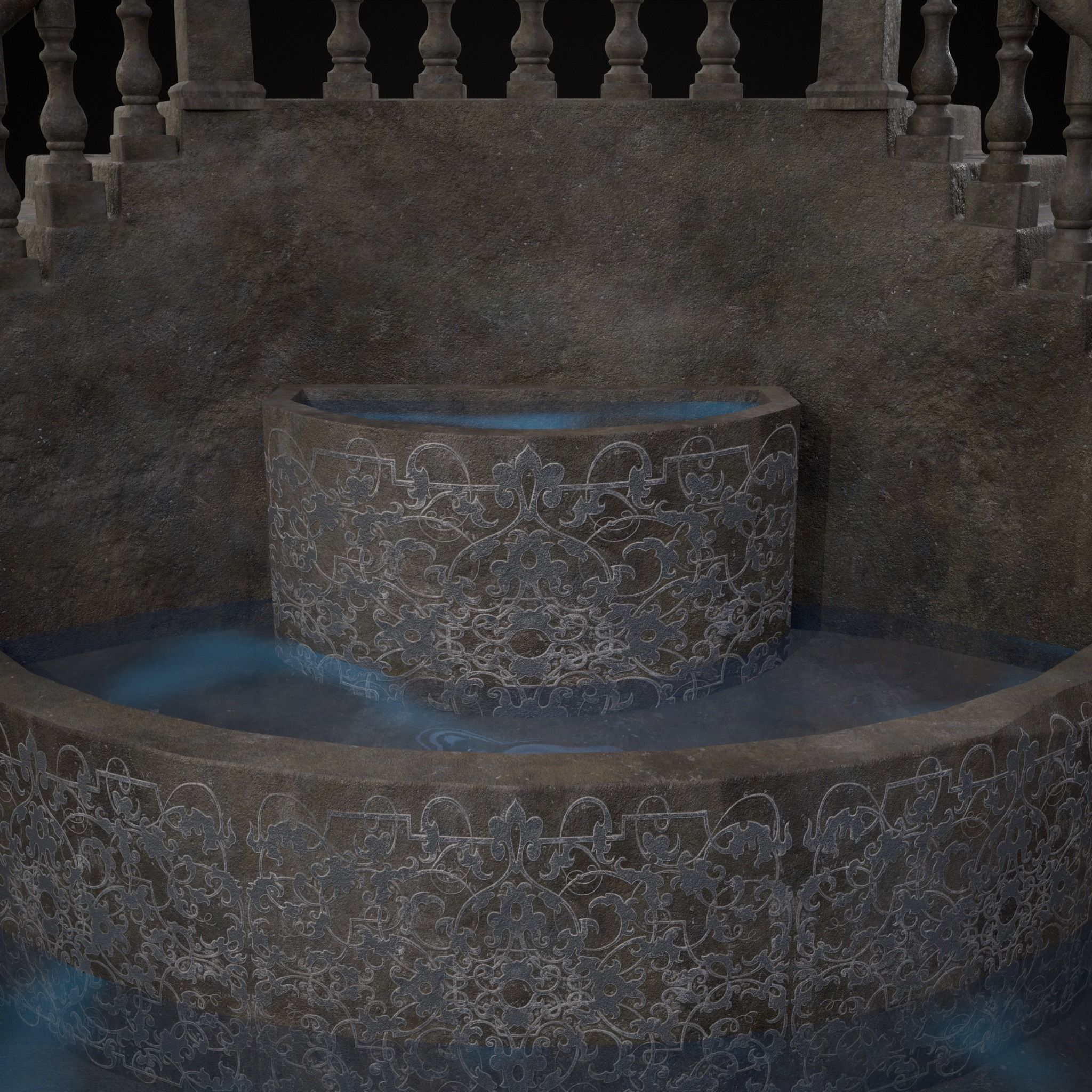 Double Stair Case Fountain Low-poly 3D model_21