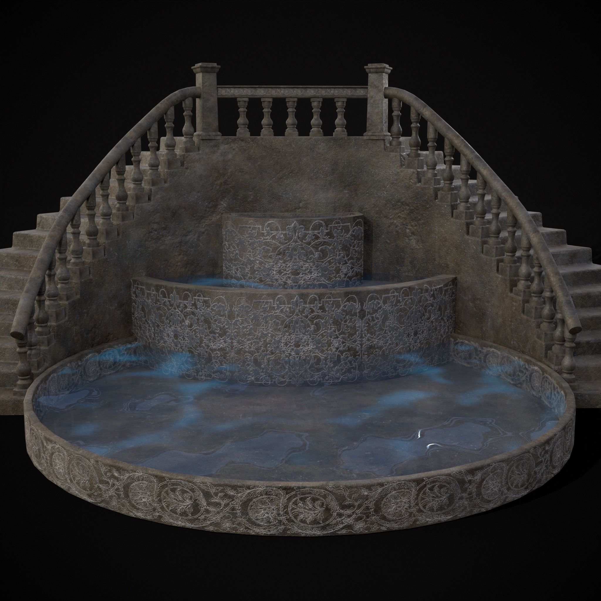 Double Stair Case Fountain Low-poly 3D model_31