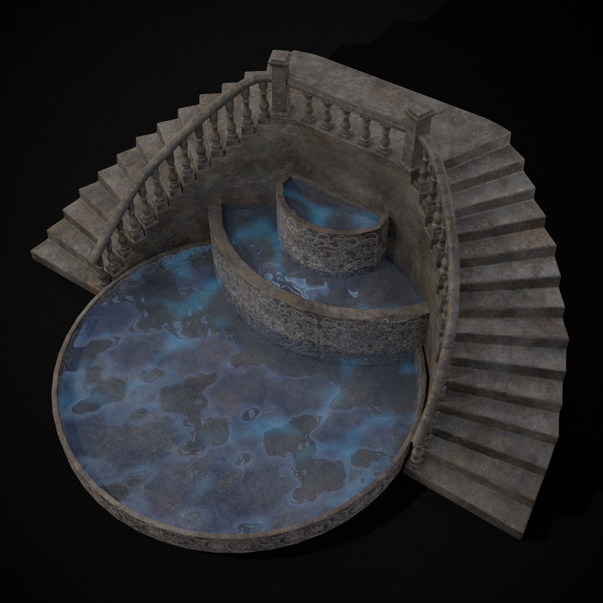 Double Stair Case Fountain Low-poly 3D model_19