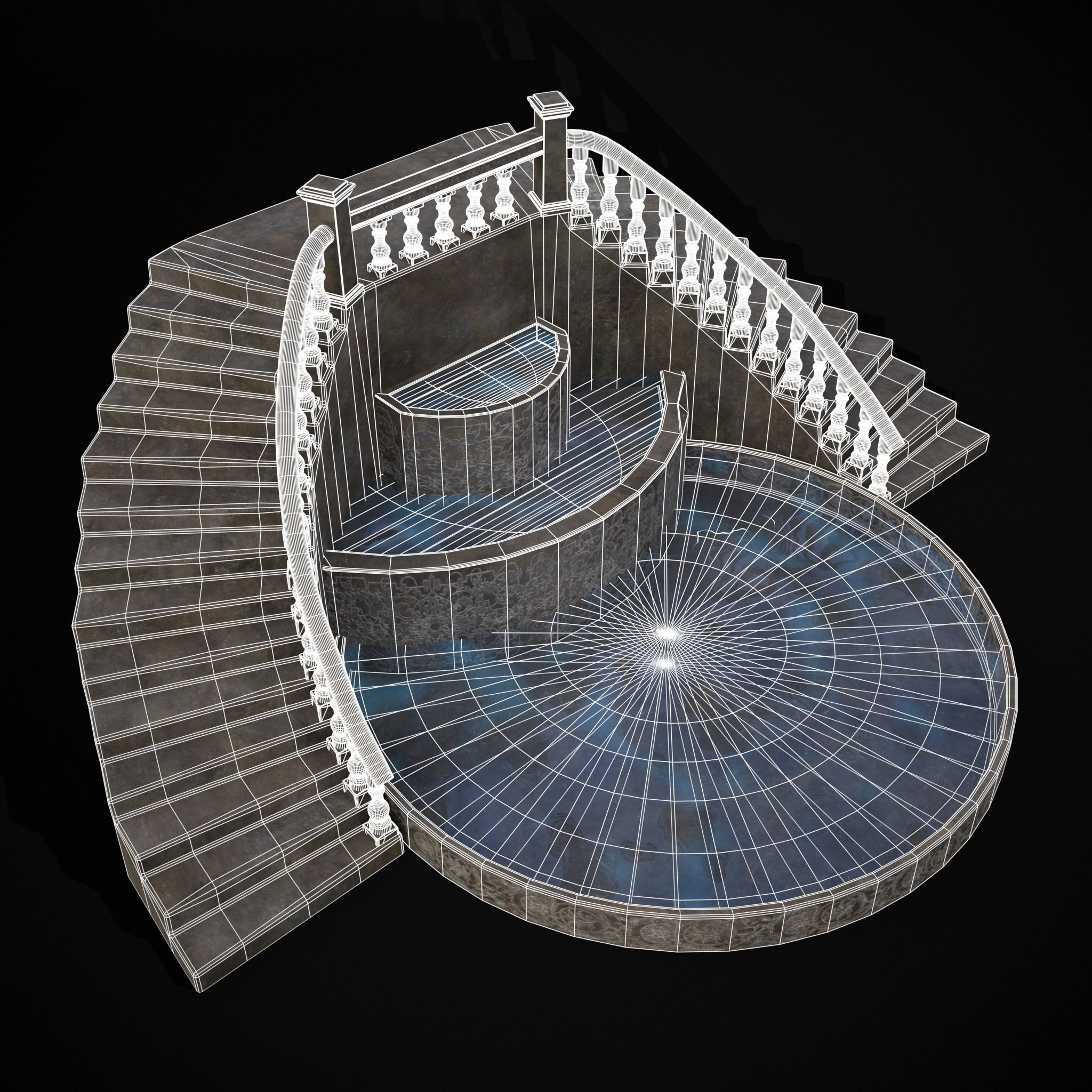 Double Stair Case Fountain Low-poly 3D model_30