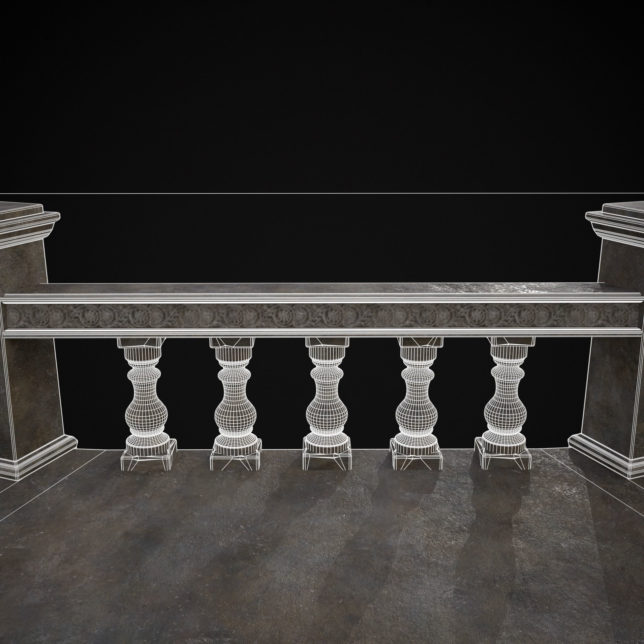 Double Stair Case Fountain Low-poly 3D model_12