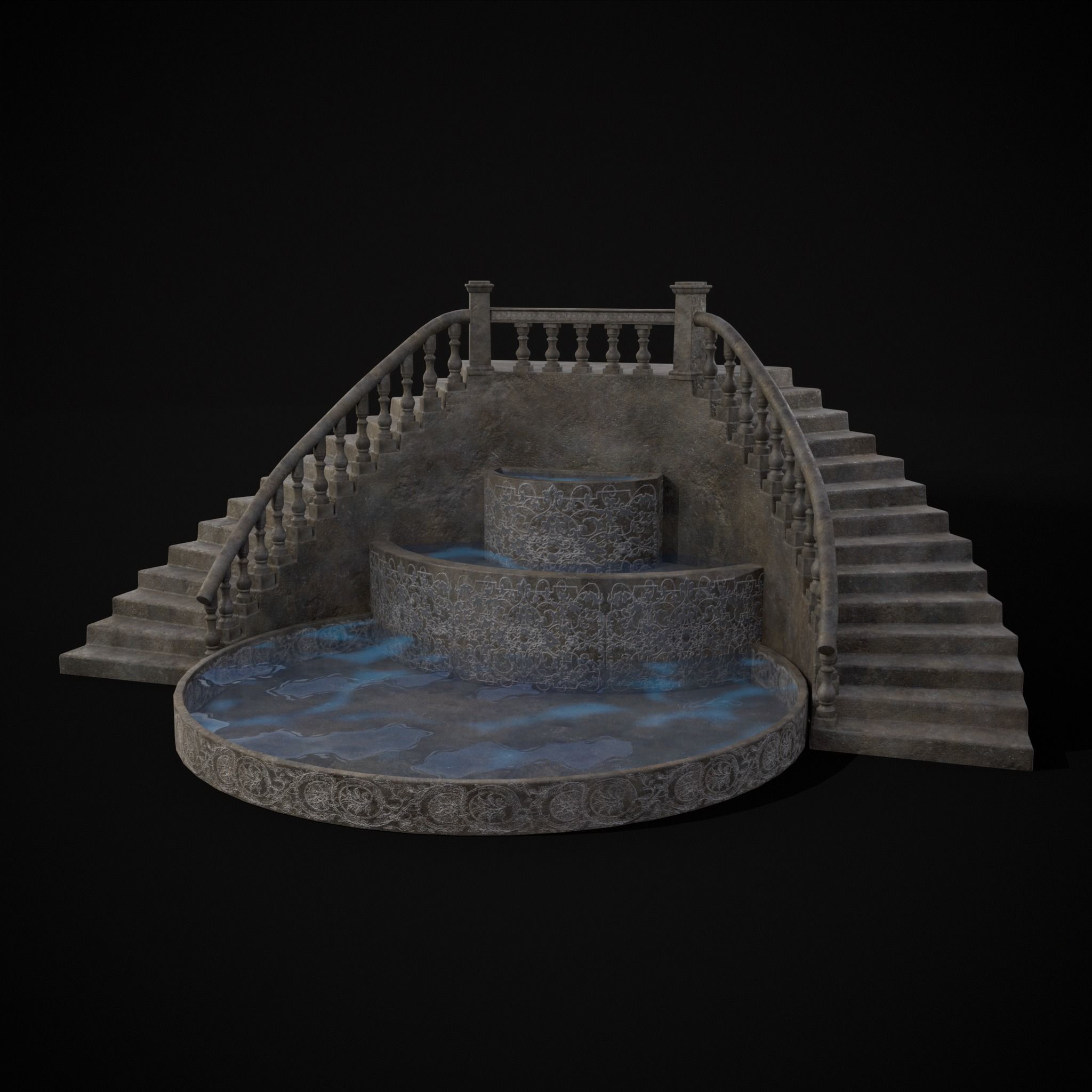 Double Stair Case Fountain Low-poly 3D model_3