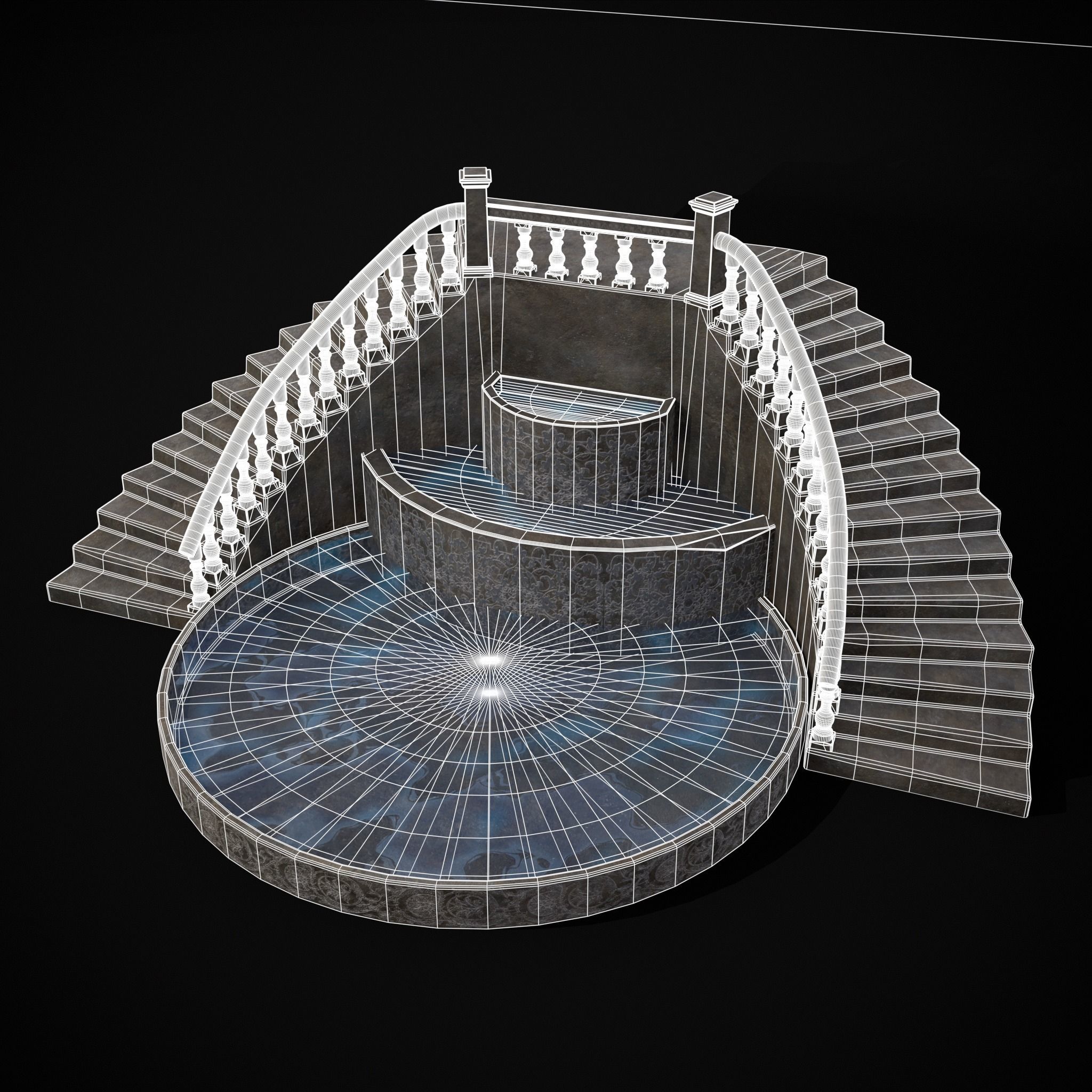Double Stair Case Fountain Low-poly 3D model_38