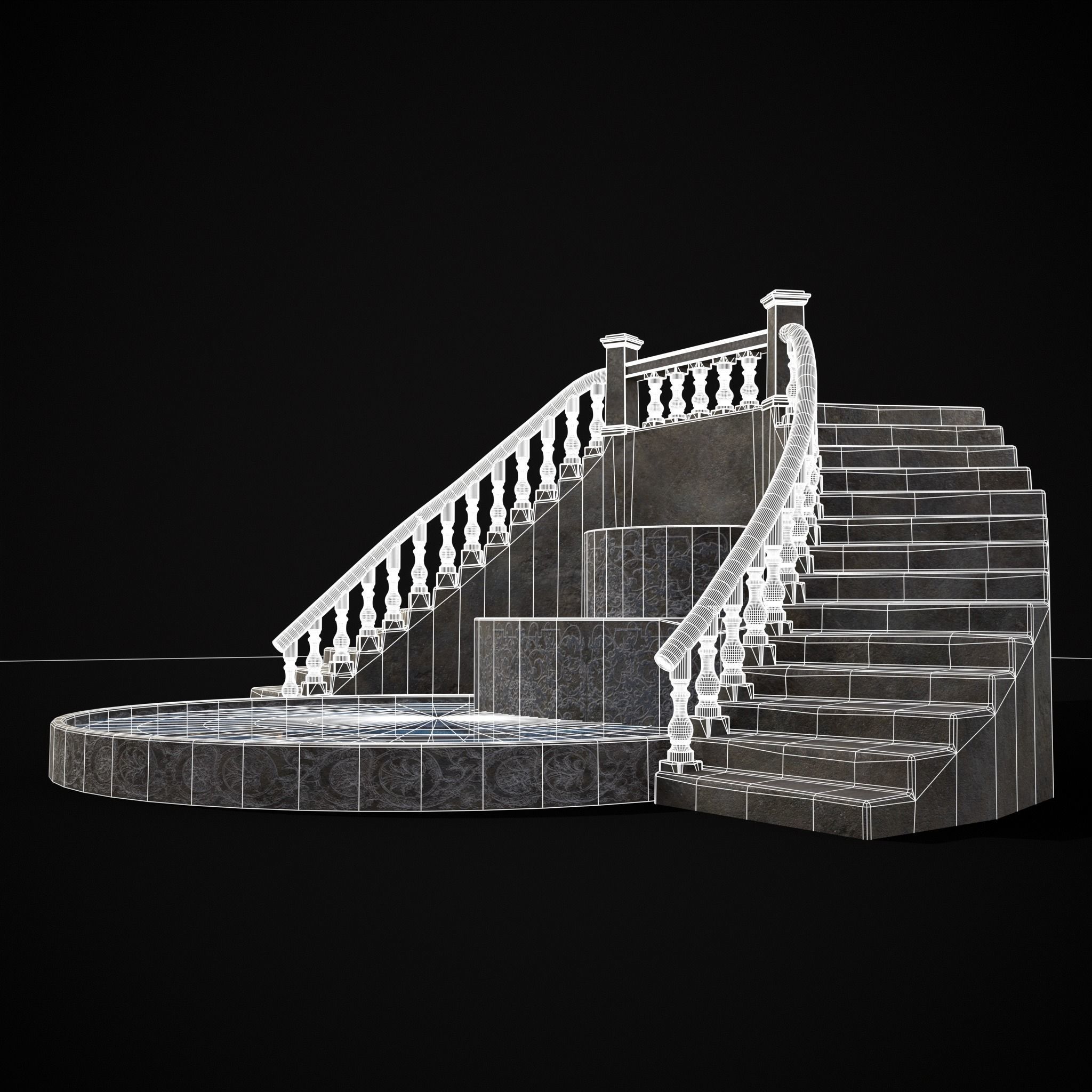 Double Stair Case Fountain Low-poly 3D model_6