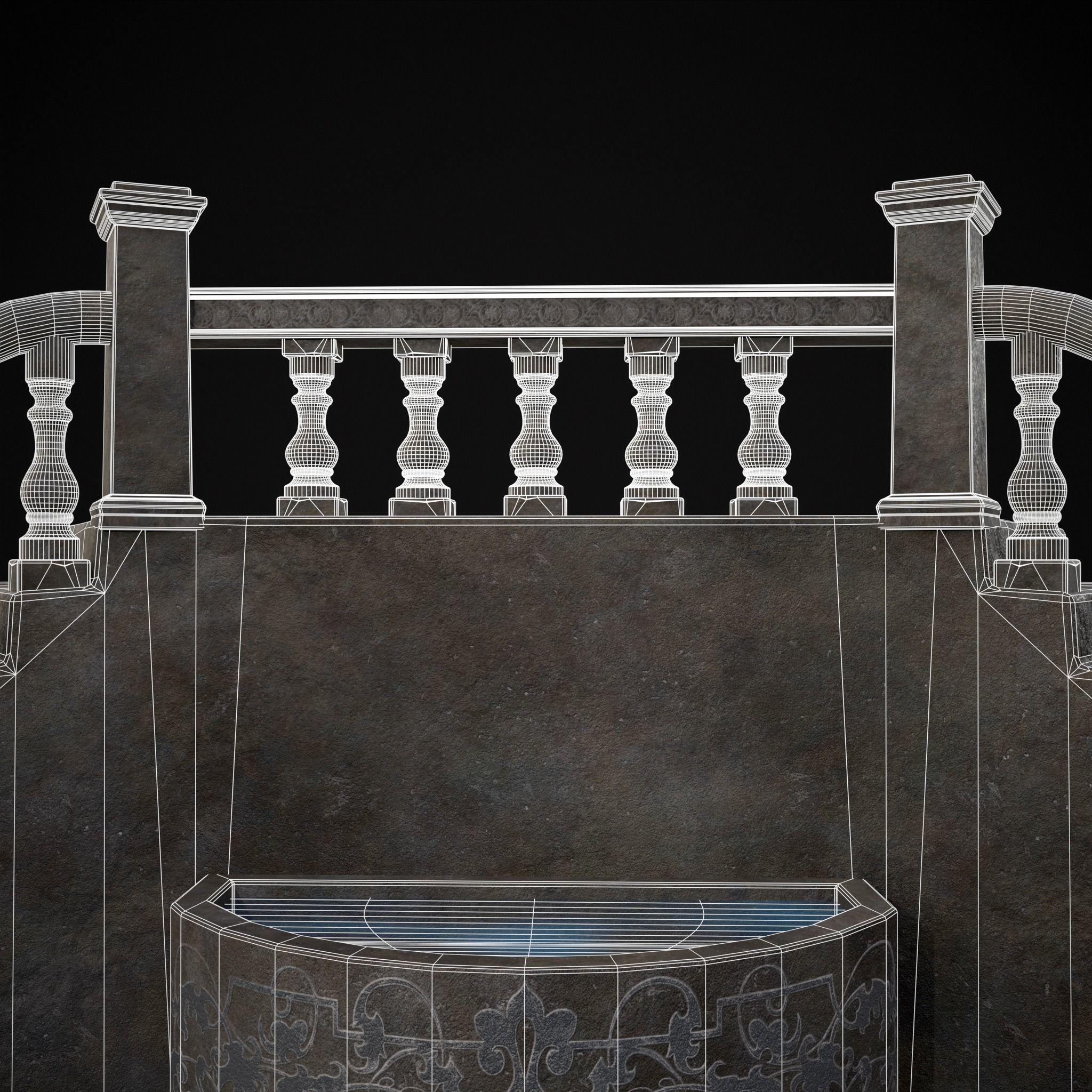 Double Stair Case Fountain Low-poly 3D model_34