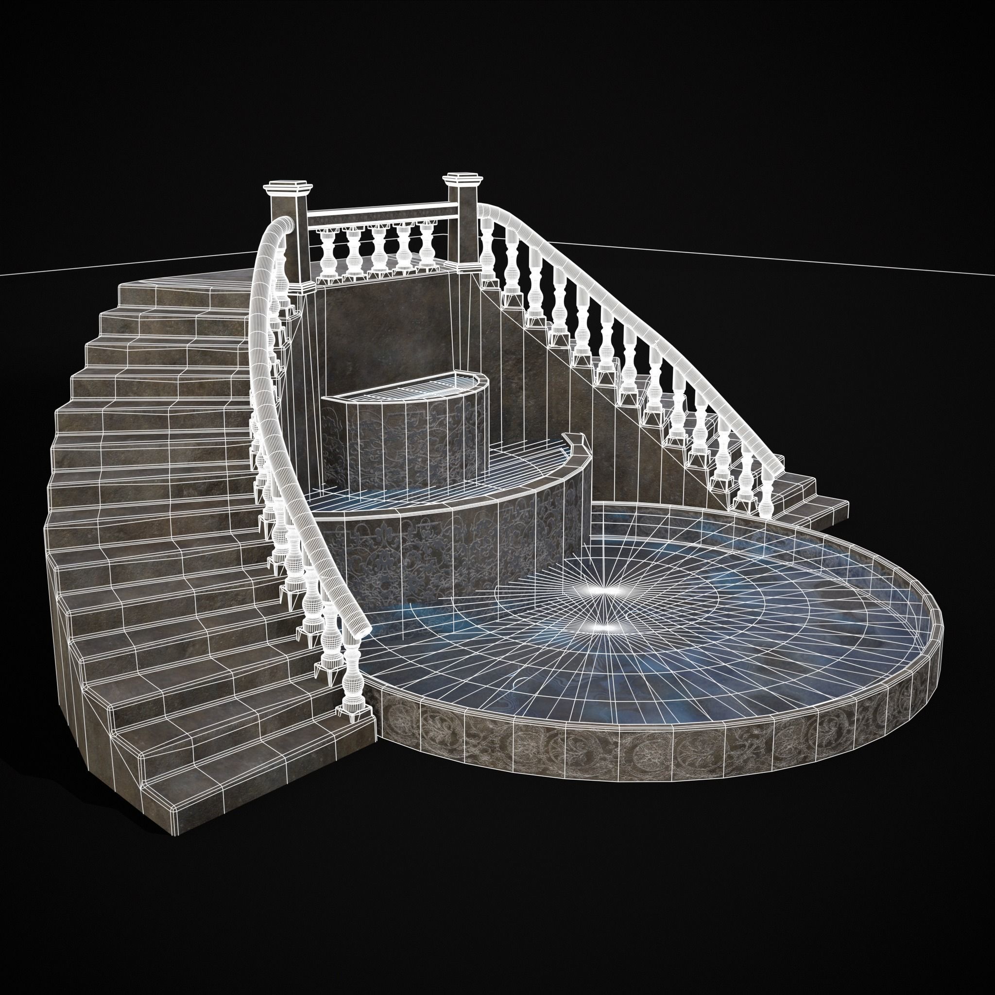 Double Stair Case Fountain Low-poly 3D model_40