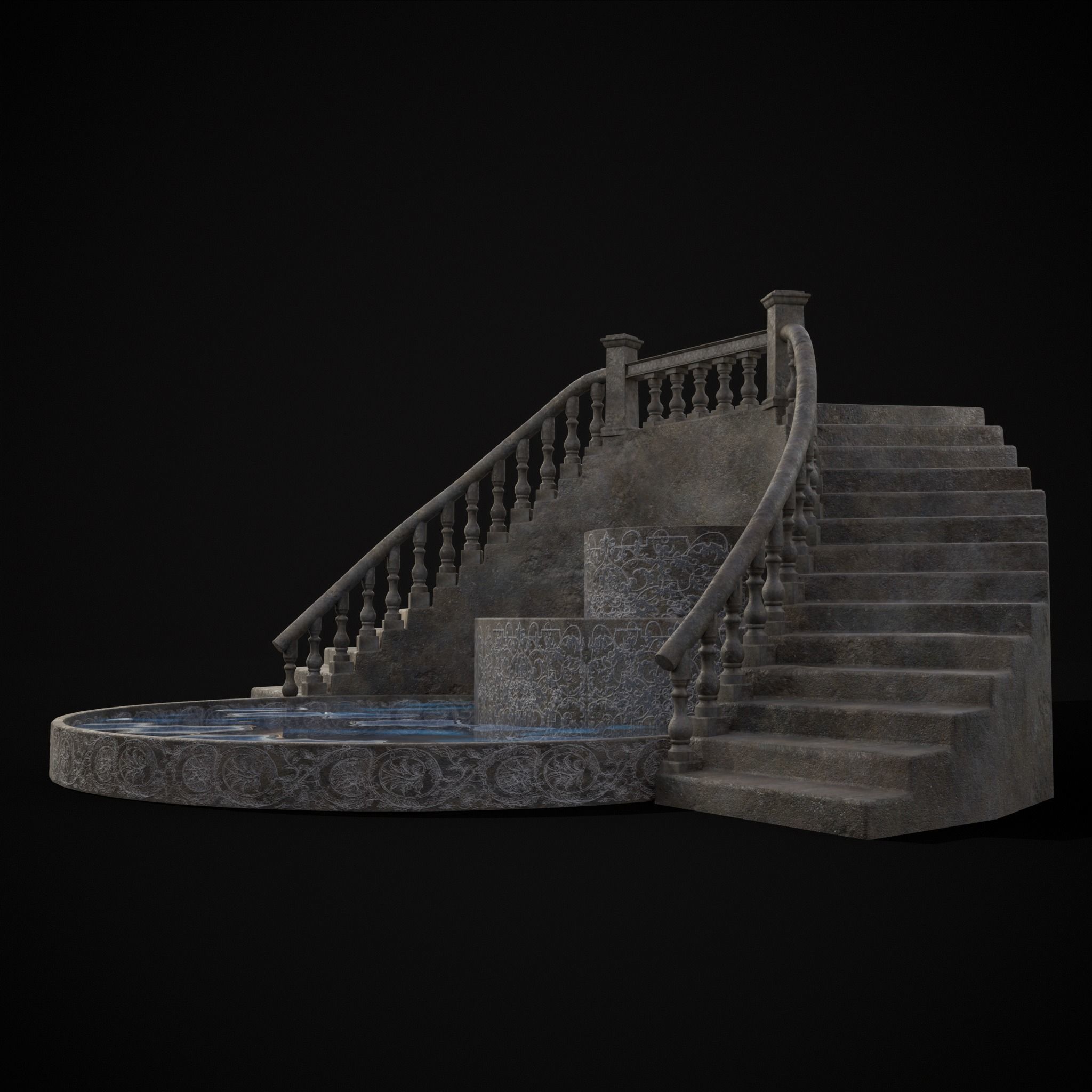 Double Stair Case Fountain Low-poly 3D model_5