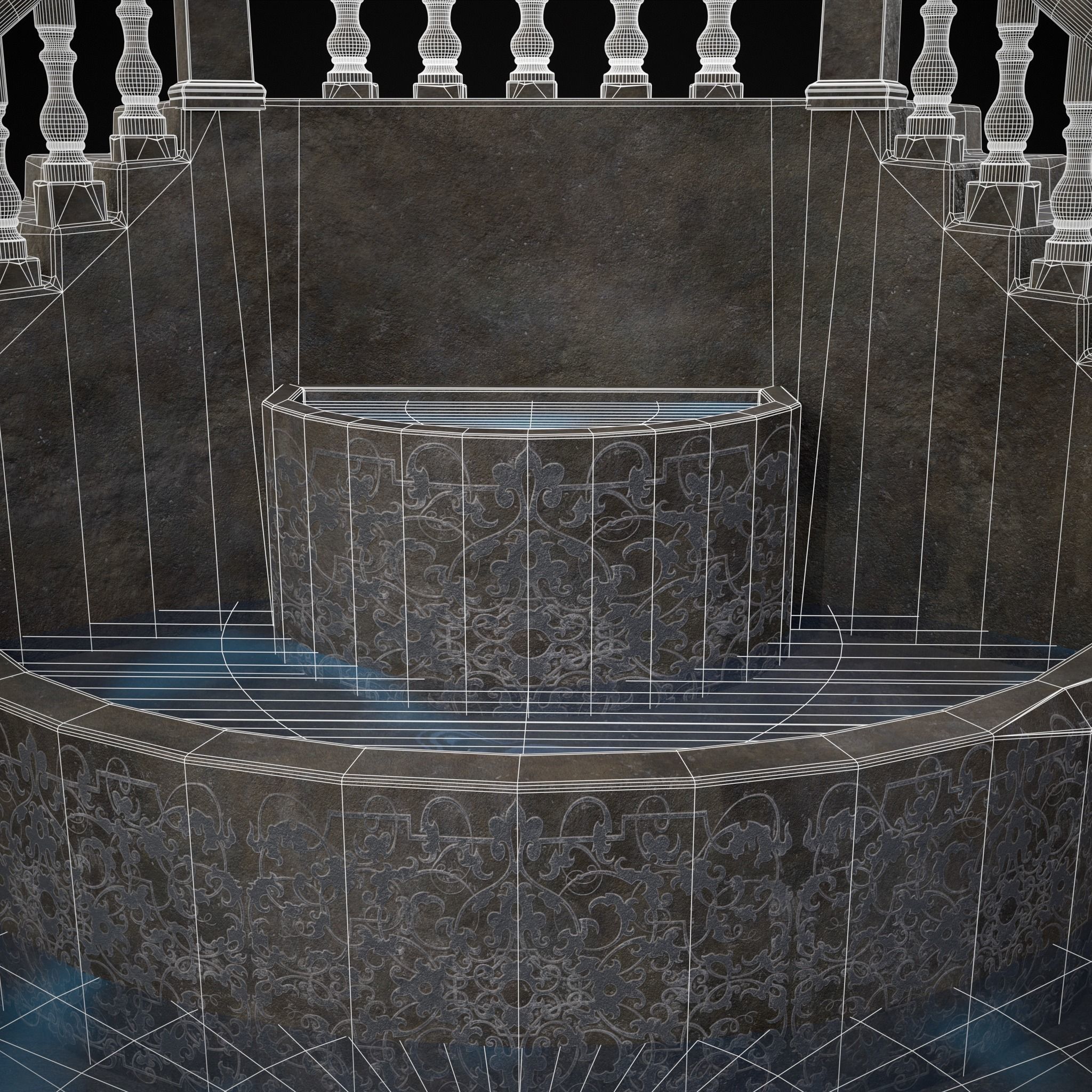 Double Stair Case Fountain Low-poly 3D model_22
