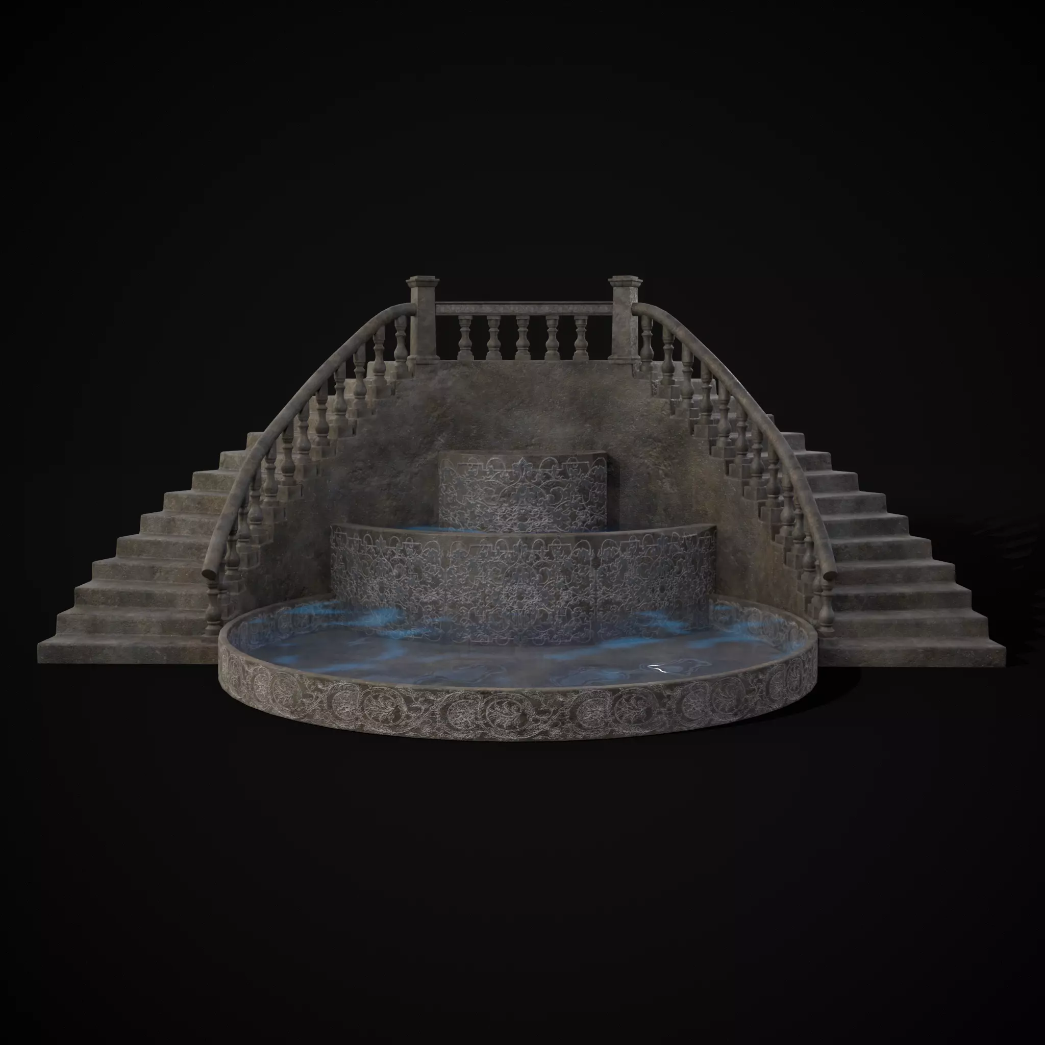 Double Stair Case Fountain Low-poly 3D model_0