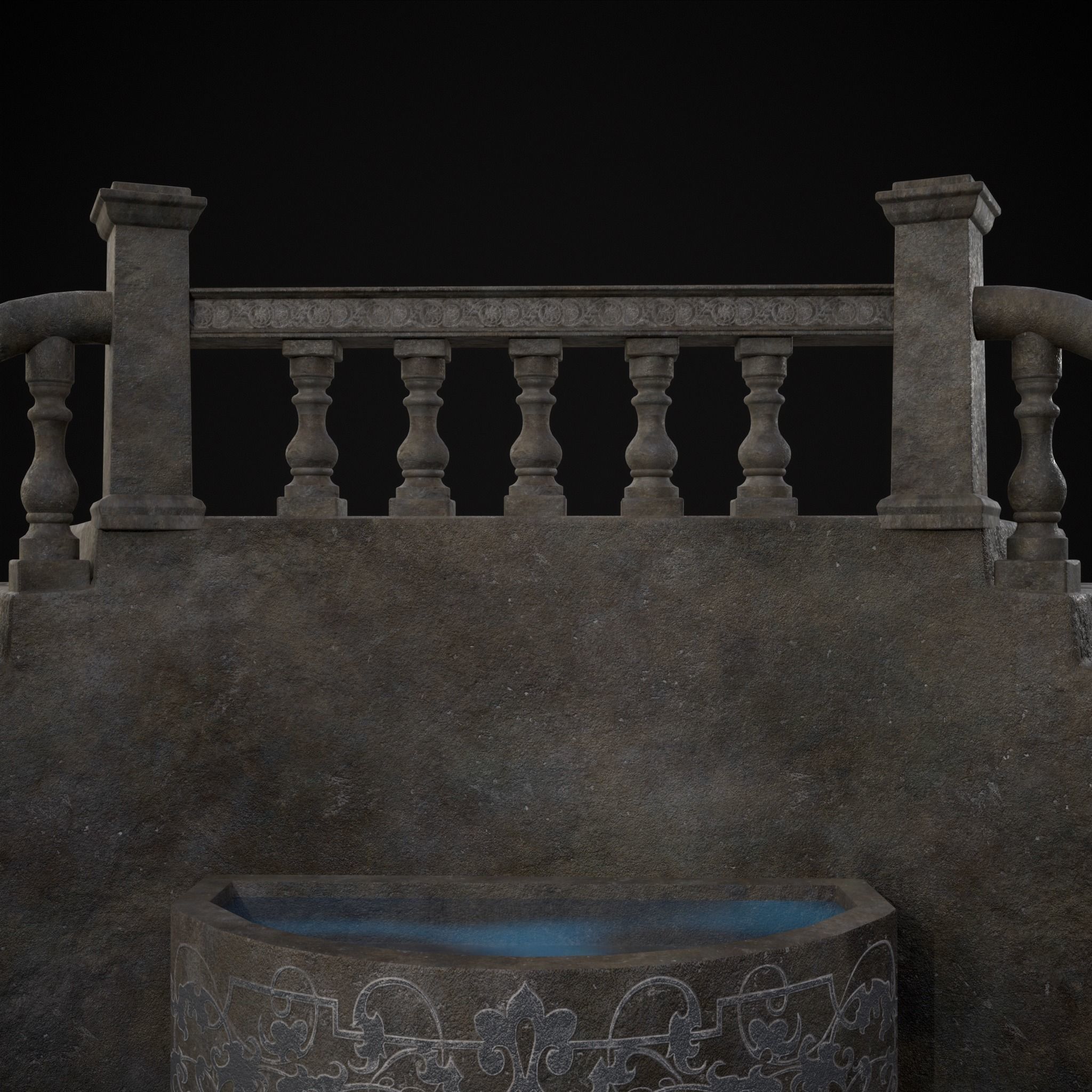 Double Stair Case Fountain Low-poly 3D model_33