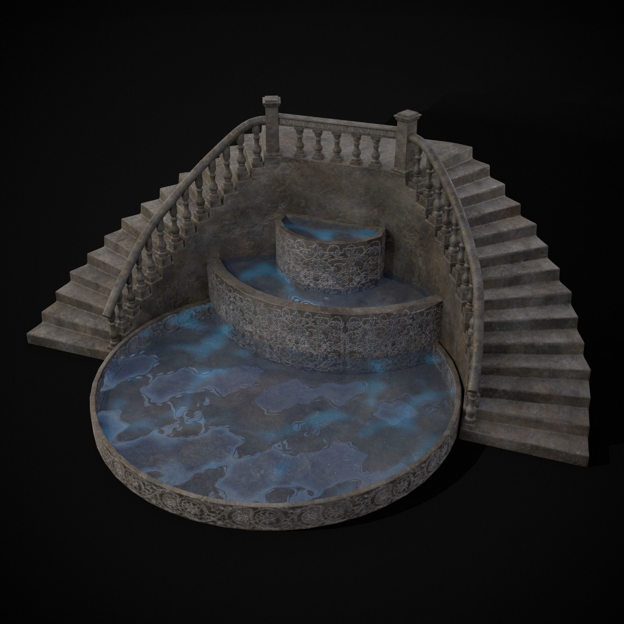 Double Stair Case Fountain Low-poly 3D model_37
