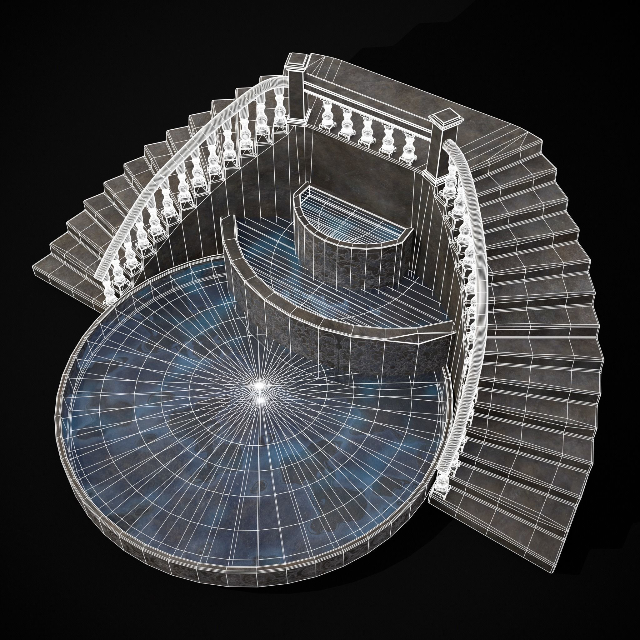 Double Stair Case Fountain Low-poly 3D model_20