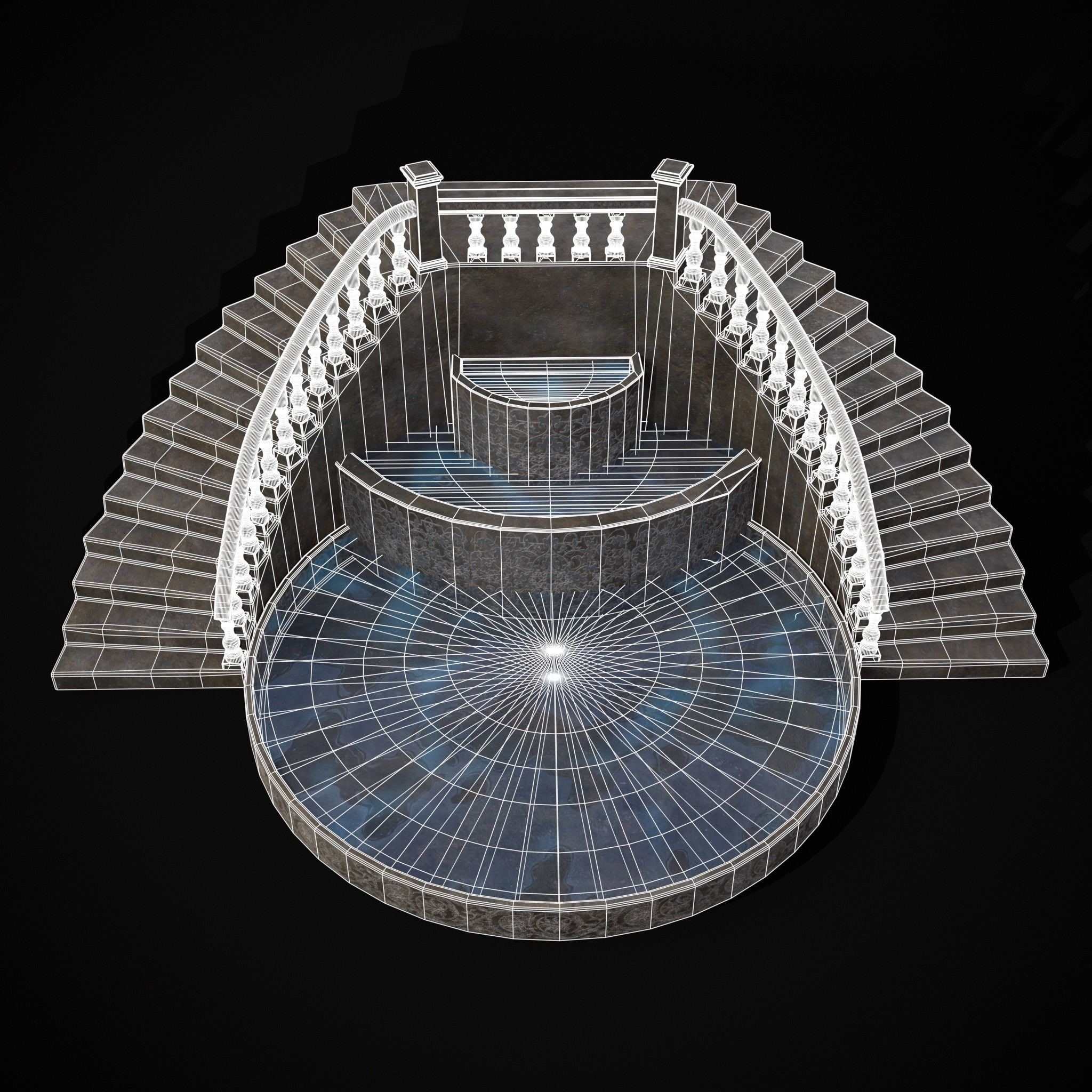 Double Stair Case Fountain Low-poly 3D model_16