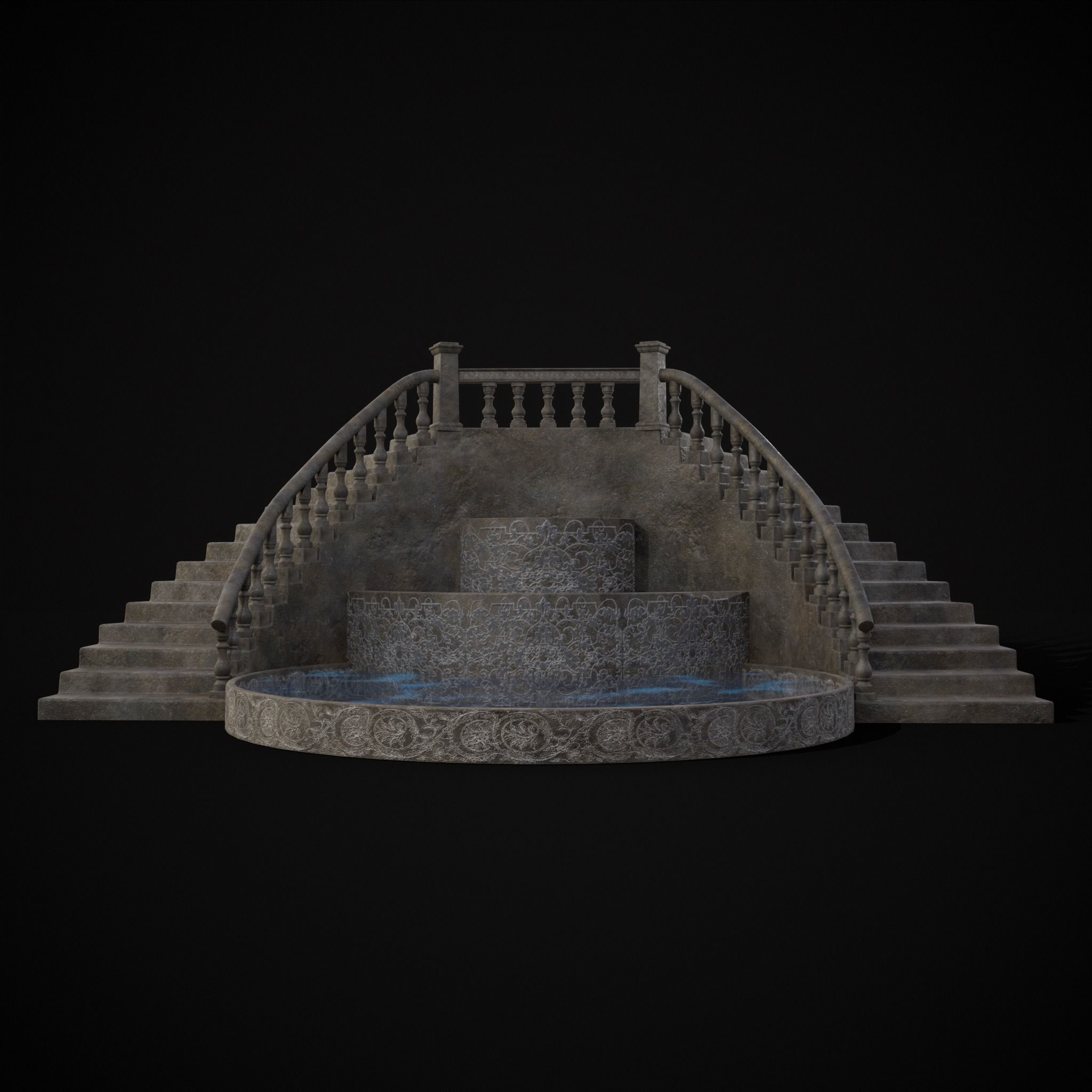 Double Stair Case Fountain Low-poly 3D model_35