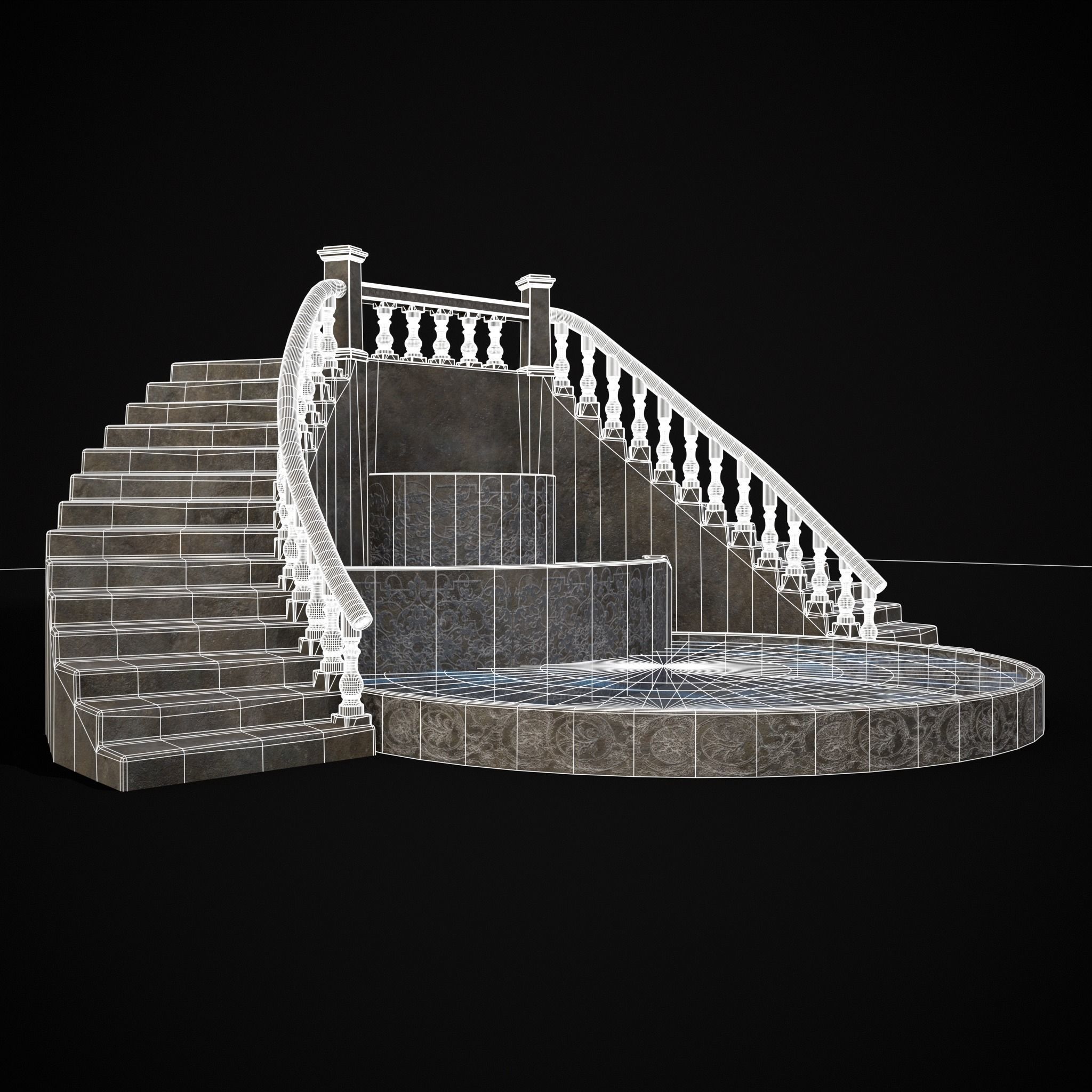 Double Stair Case Fountain Low-poly 3D model_28