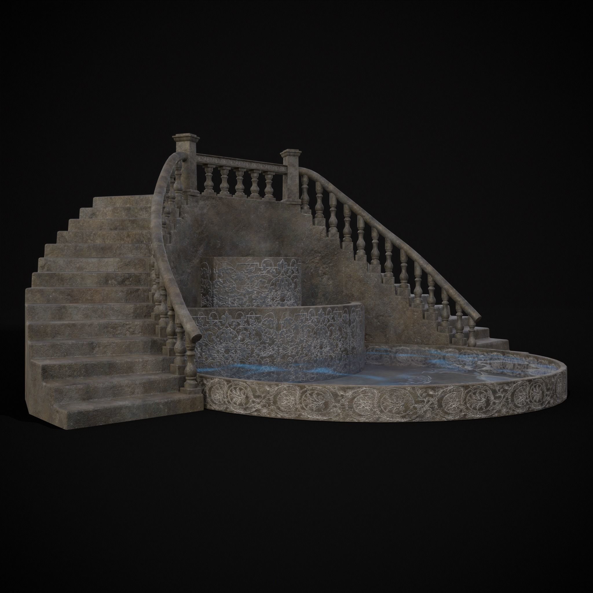 Double Stair Case Fountain Low-poly 3D model_27