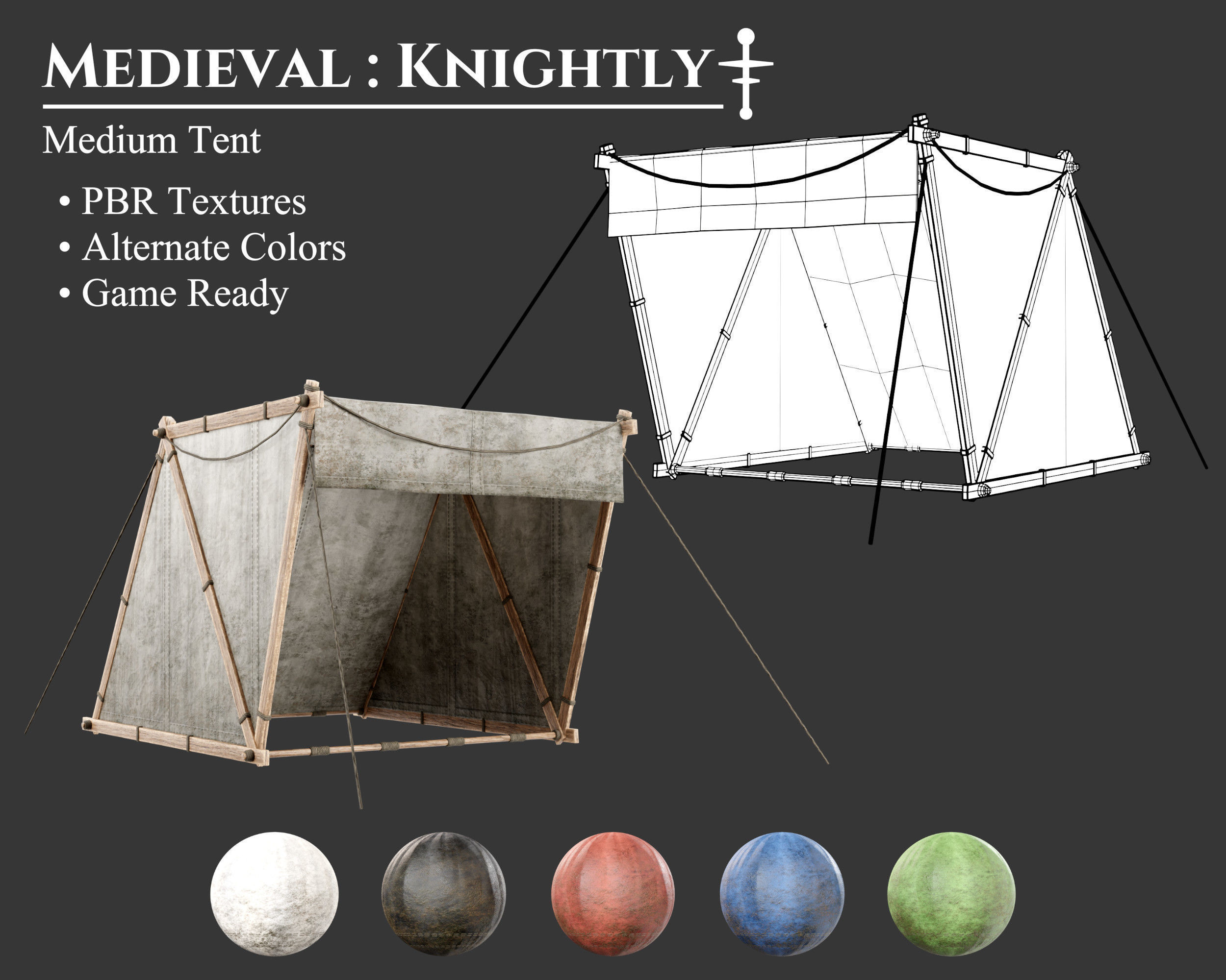 Medieval Knightly Camp Tent Medium Low-poly 3D model_1