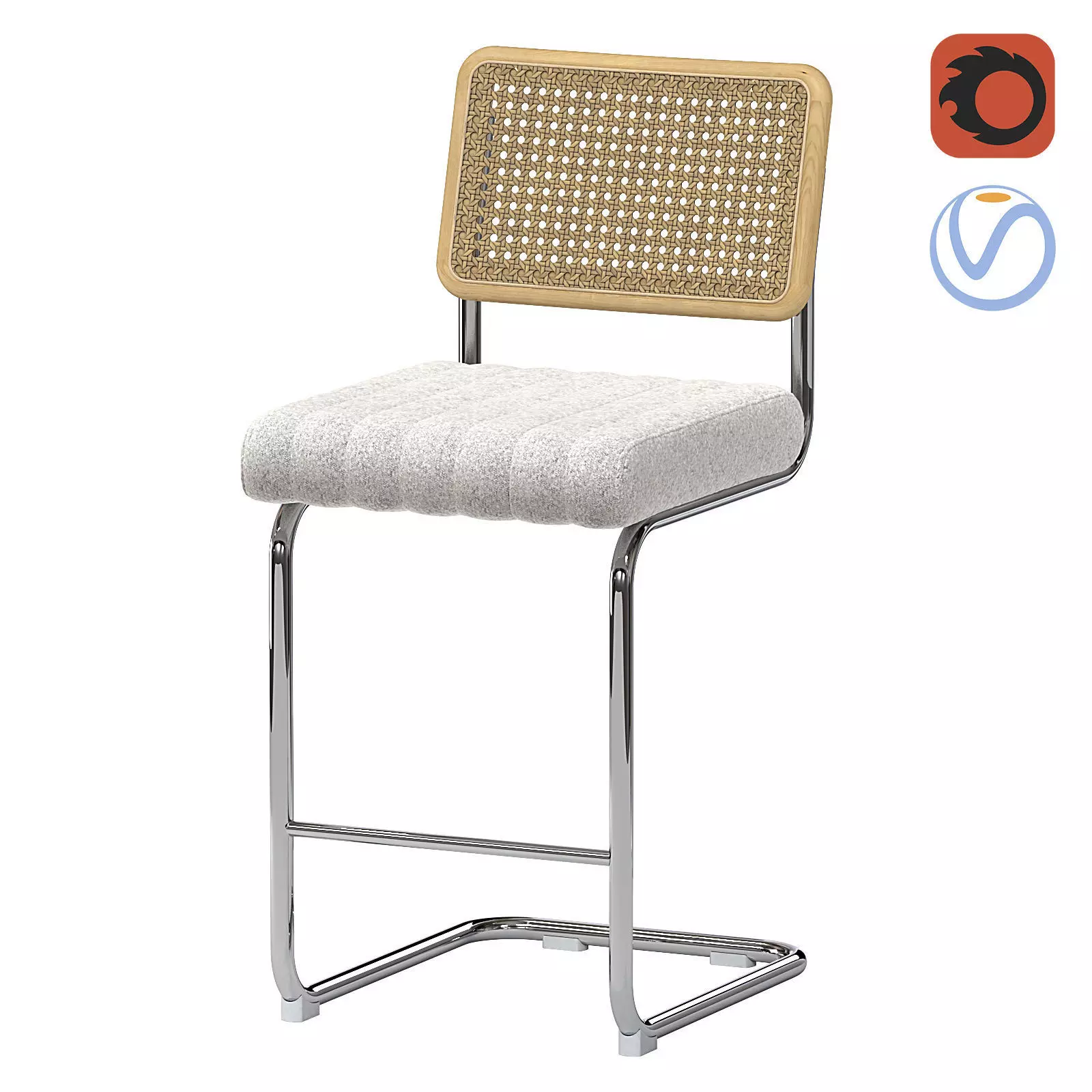 Blake Rattan Boucle Bar Stool 3D model_0