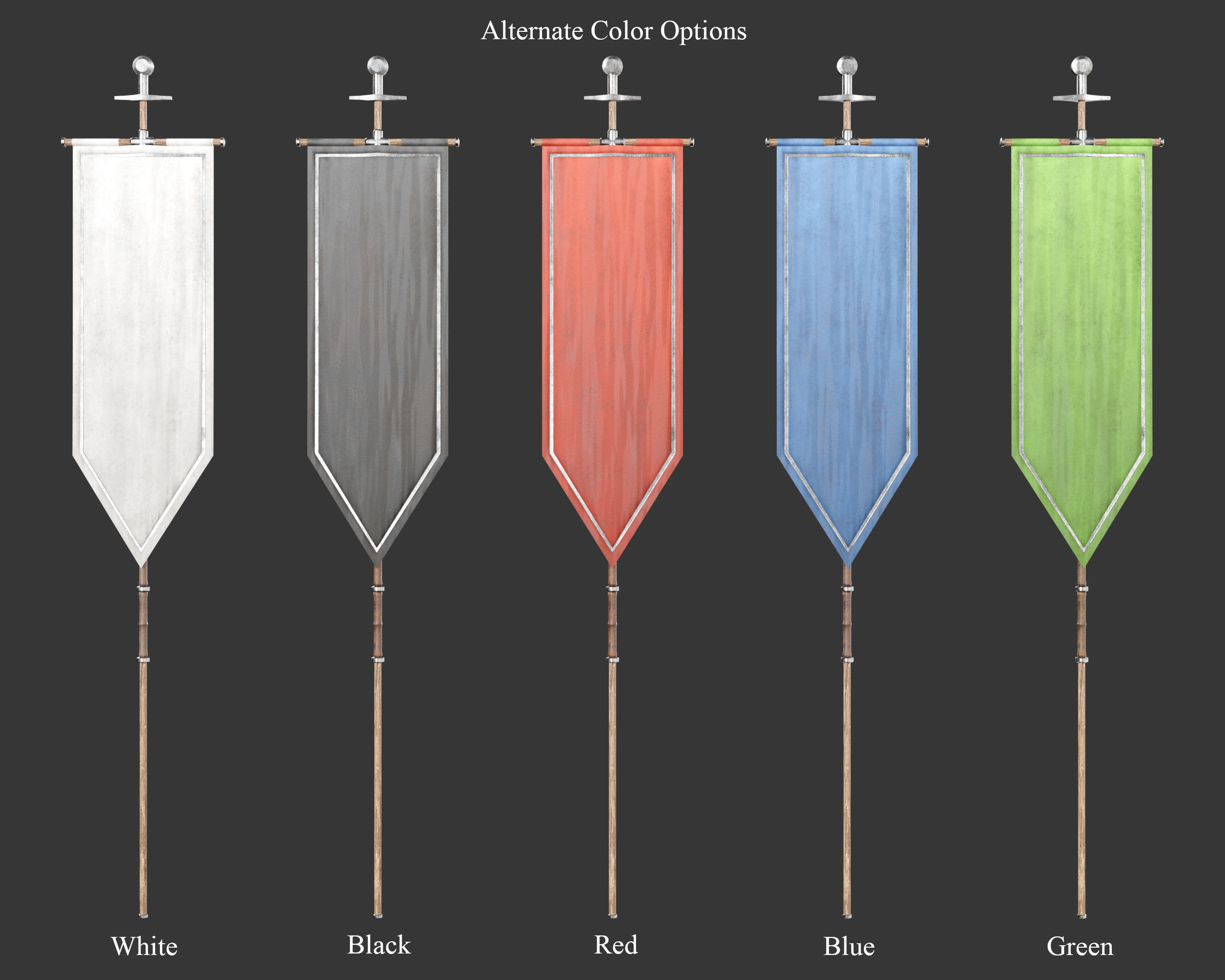 Medieval Knightly Decoration Flags and Banners Low-poly 3D model_2