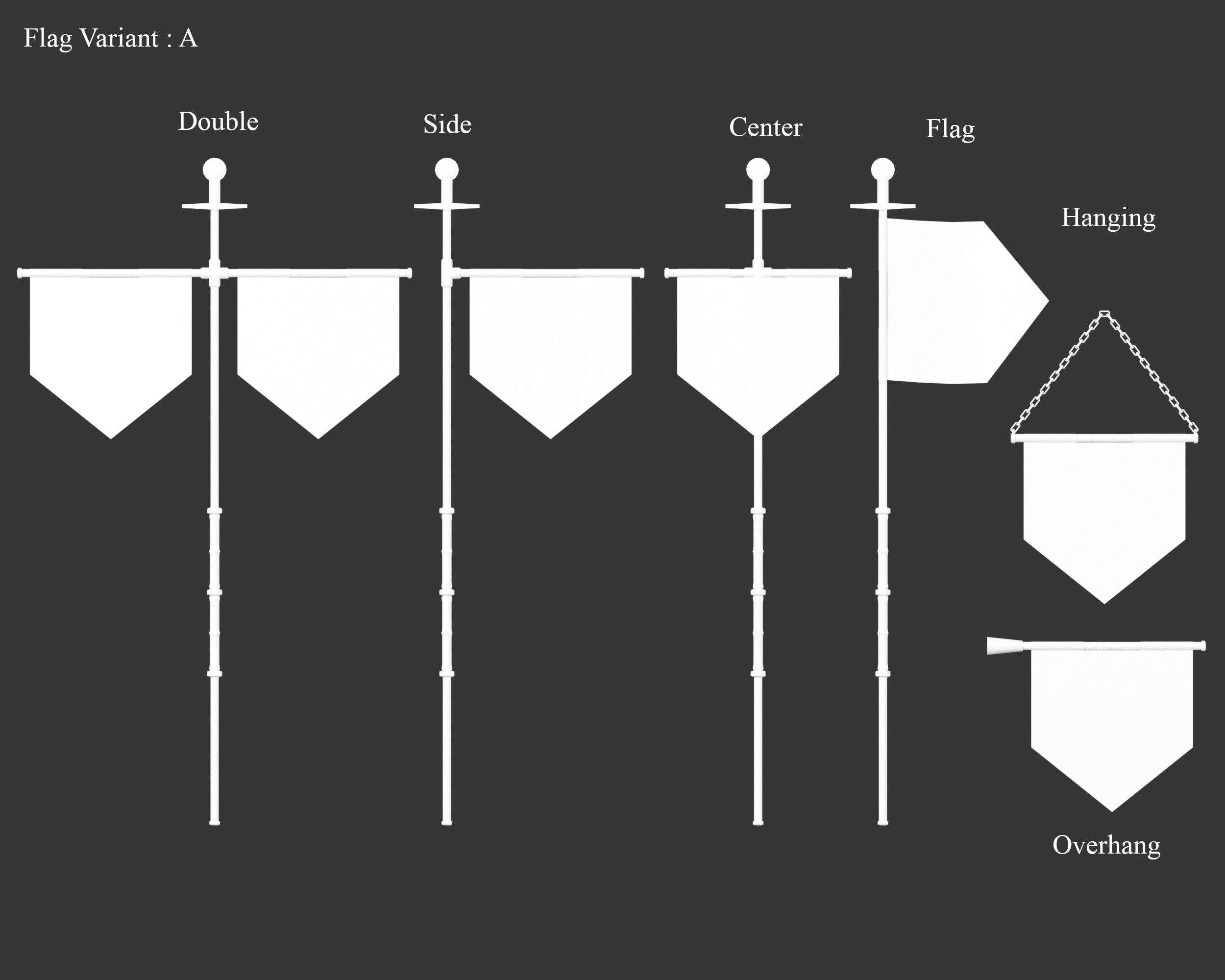 Medieval Knightly Decoration Flags and Banners Low-poly 3D model_4