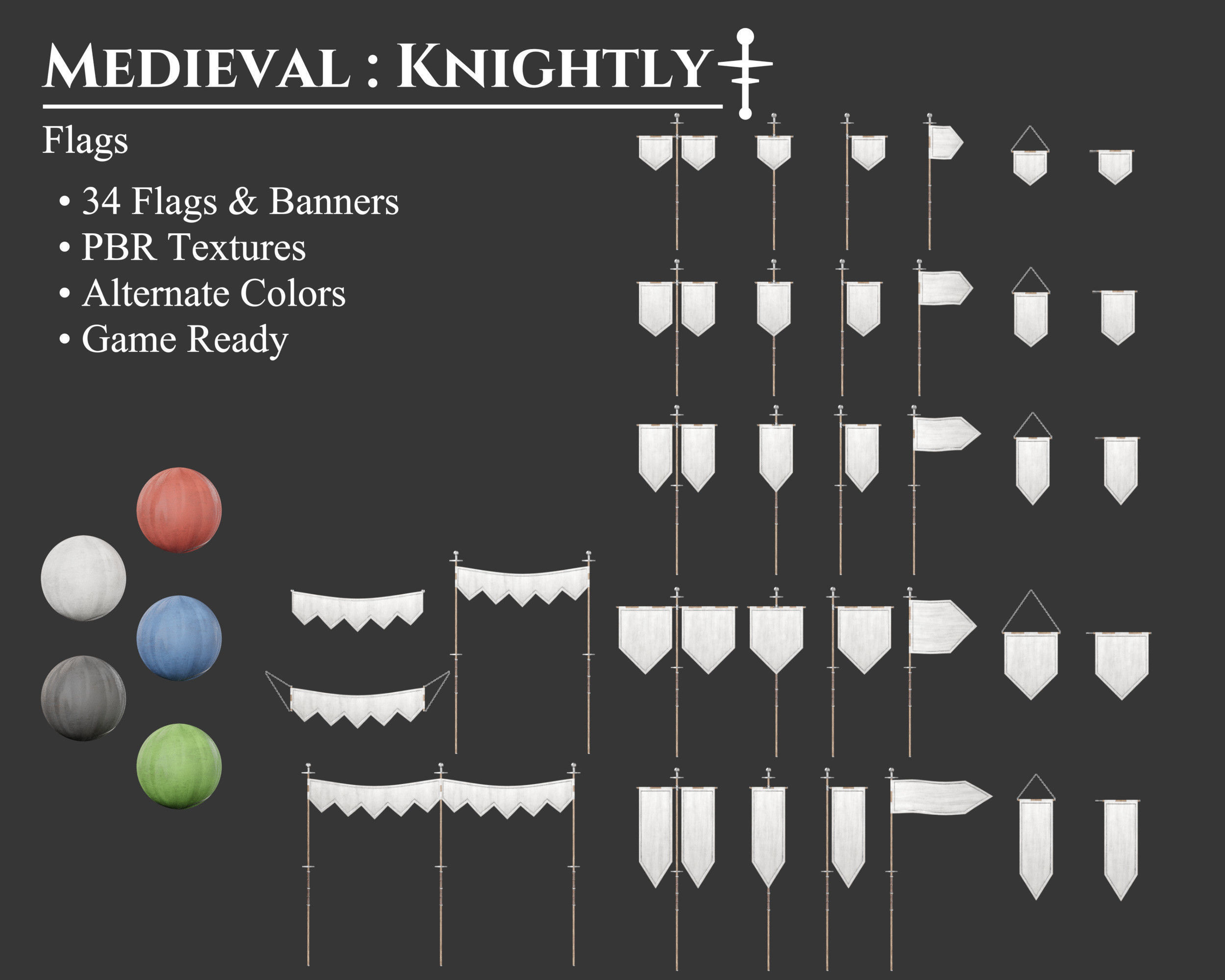 Medieval Knightly Decoration Flags and Banners Low-poly 3D model_1