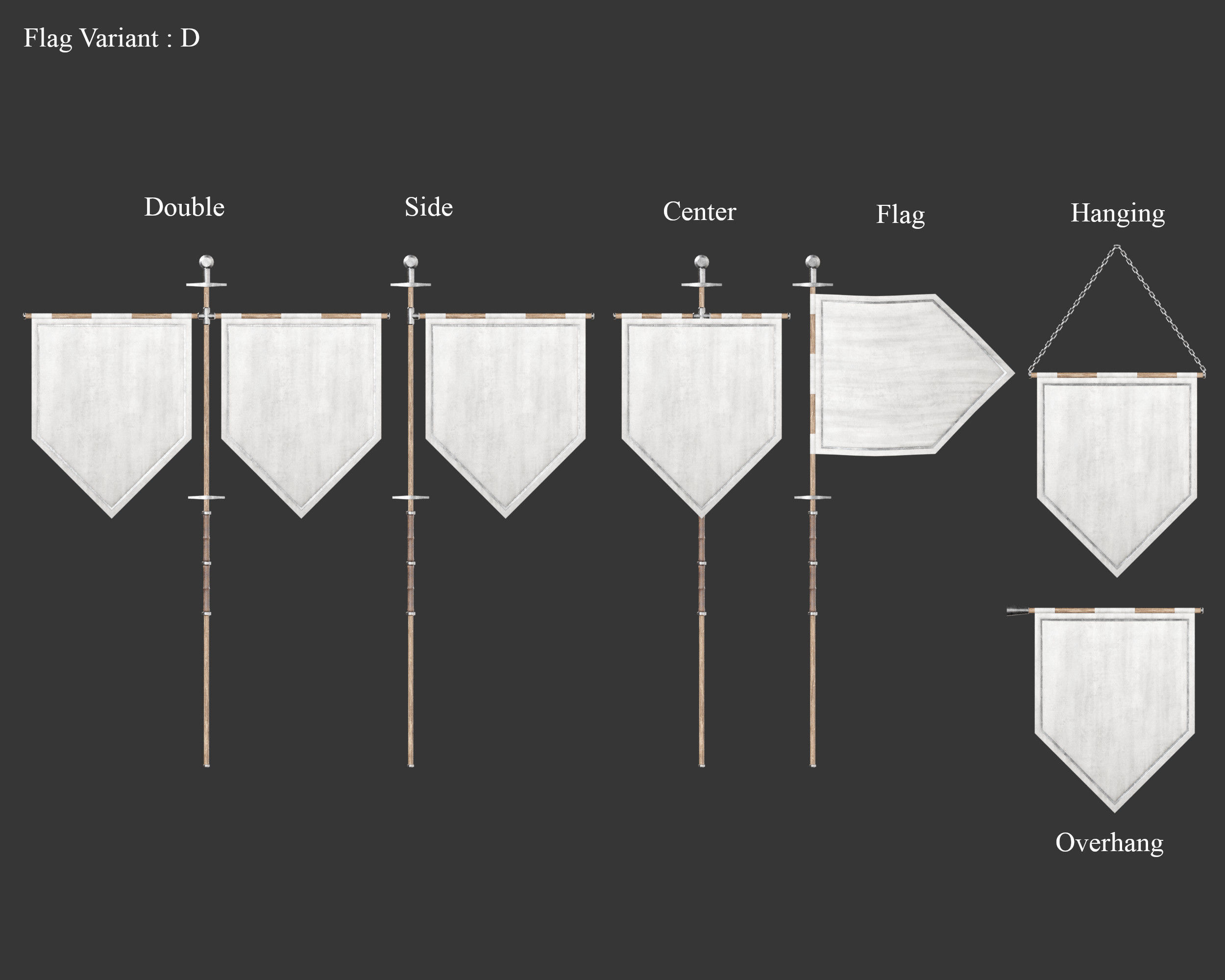 Medieval Knightly Decoration Flags and Banners Low-poly 3D model_12