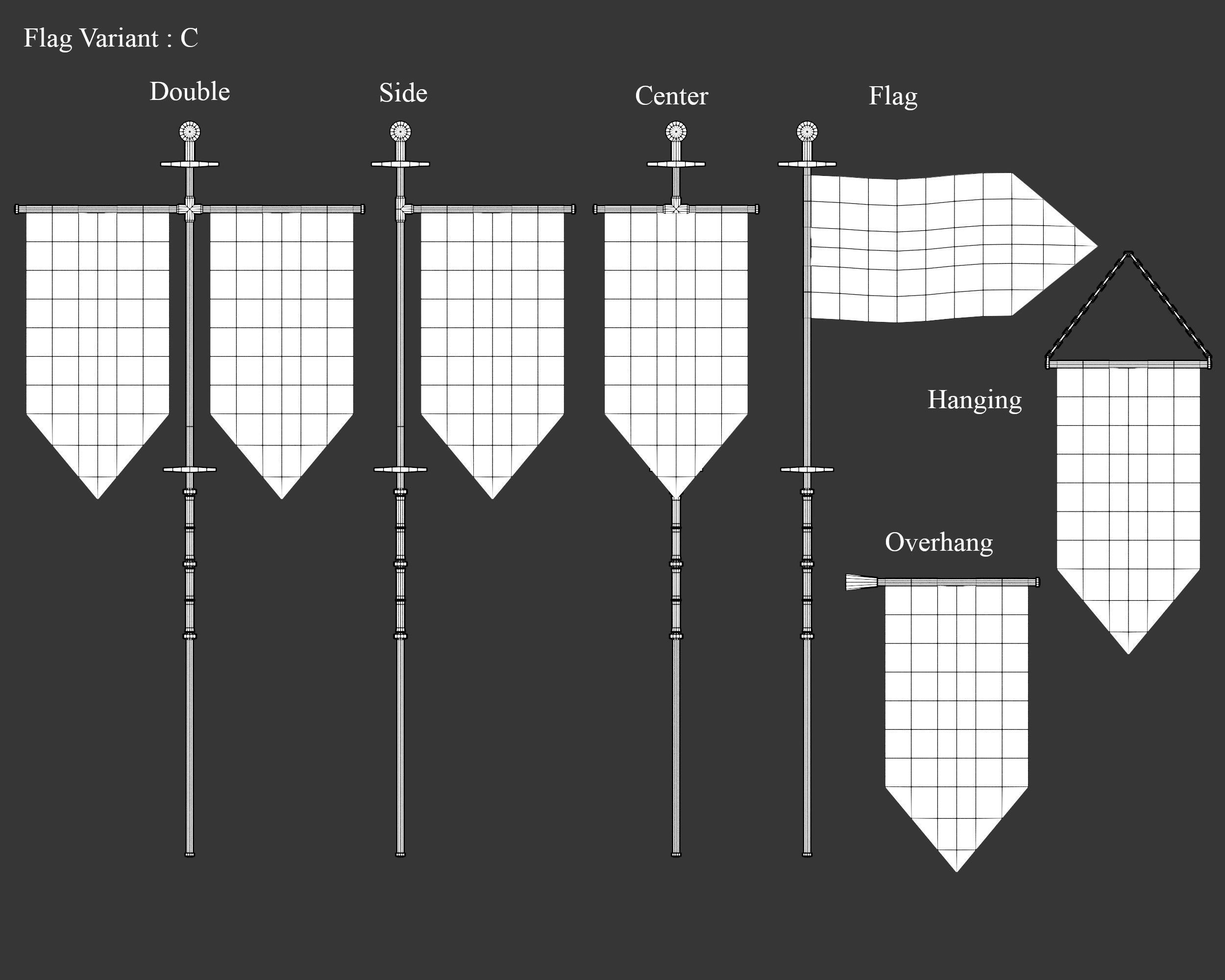 Medieval Knightly Decoration Flags and Banners Low-poly 3D model_11