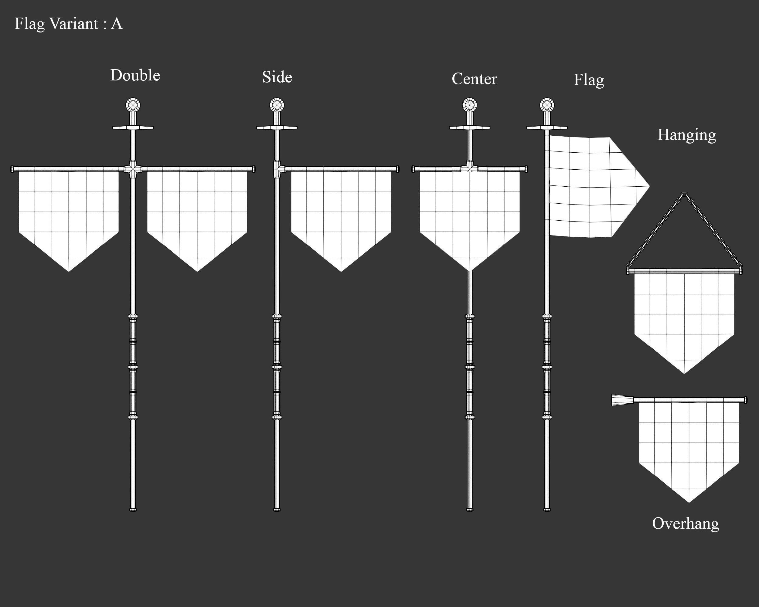 Medieval Knightly Decoration Flags and Banners Low-poly 3D model_5