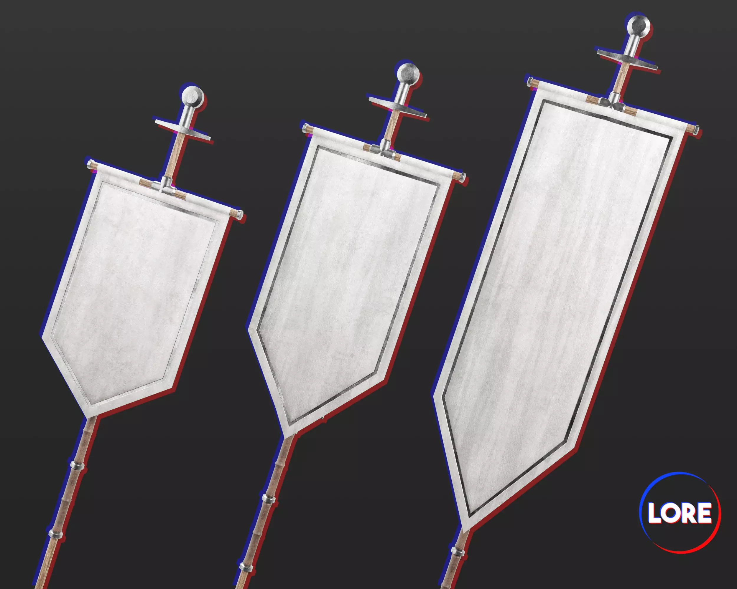 Medieval Knightly Decoration Flags and Banners Low-poly 3D model_0