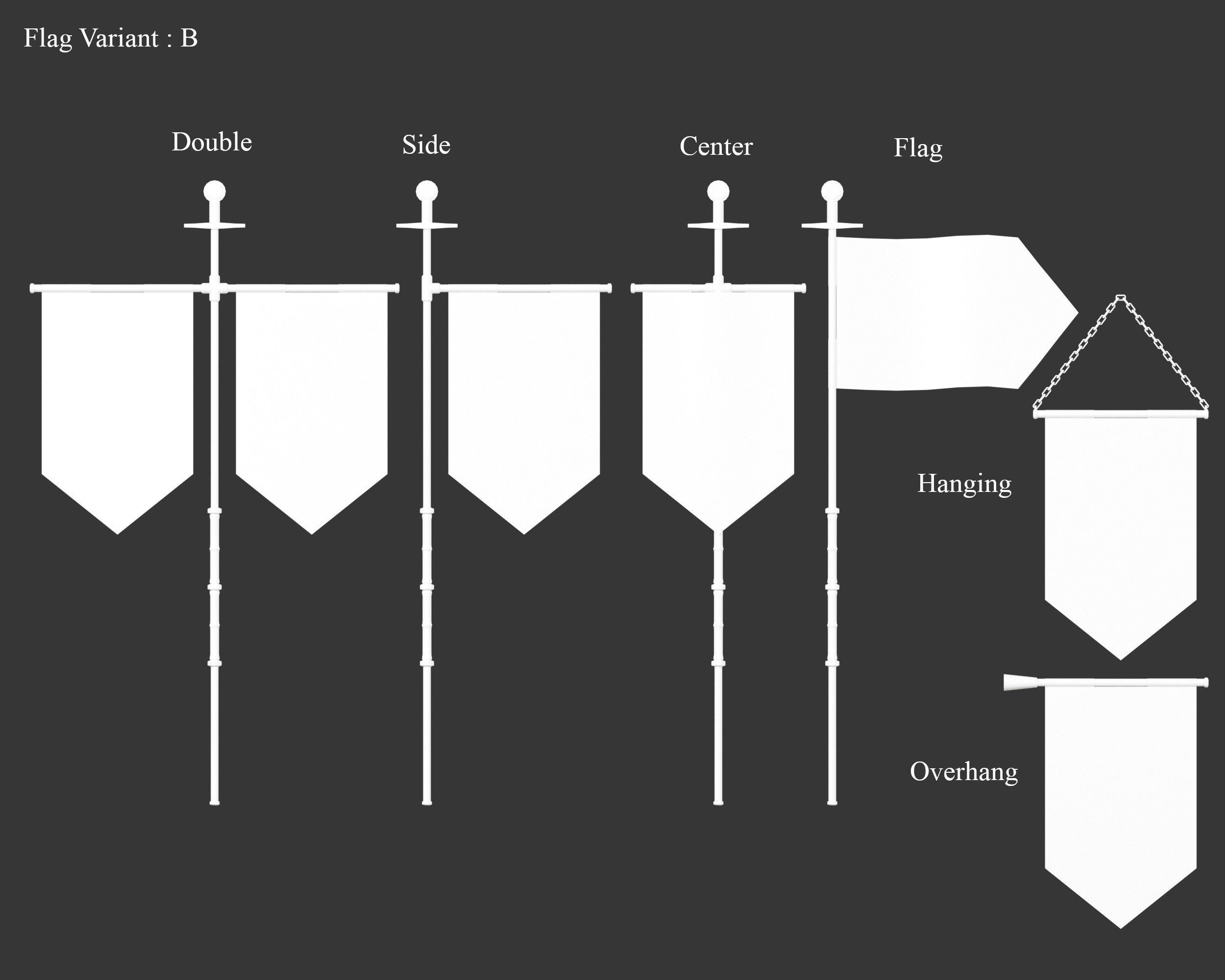 Medieval Knightly Decoration Flags and Banners Low-poly 3D model_7