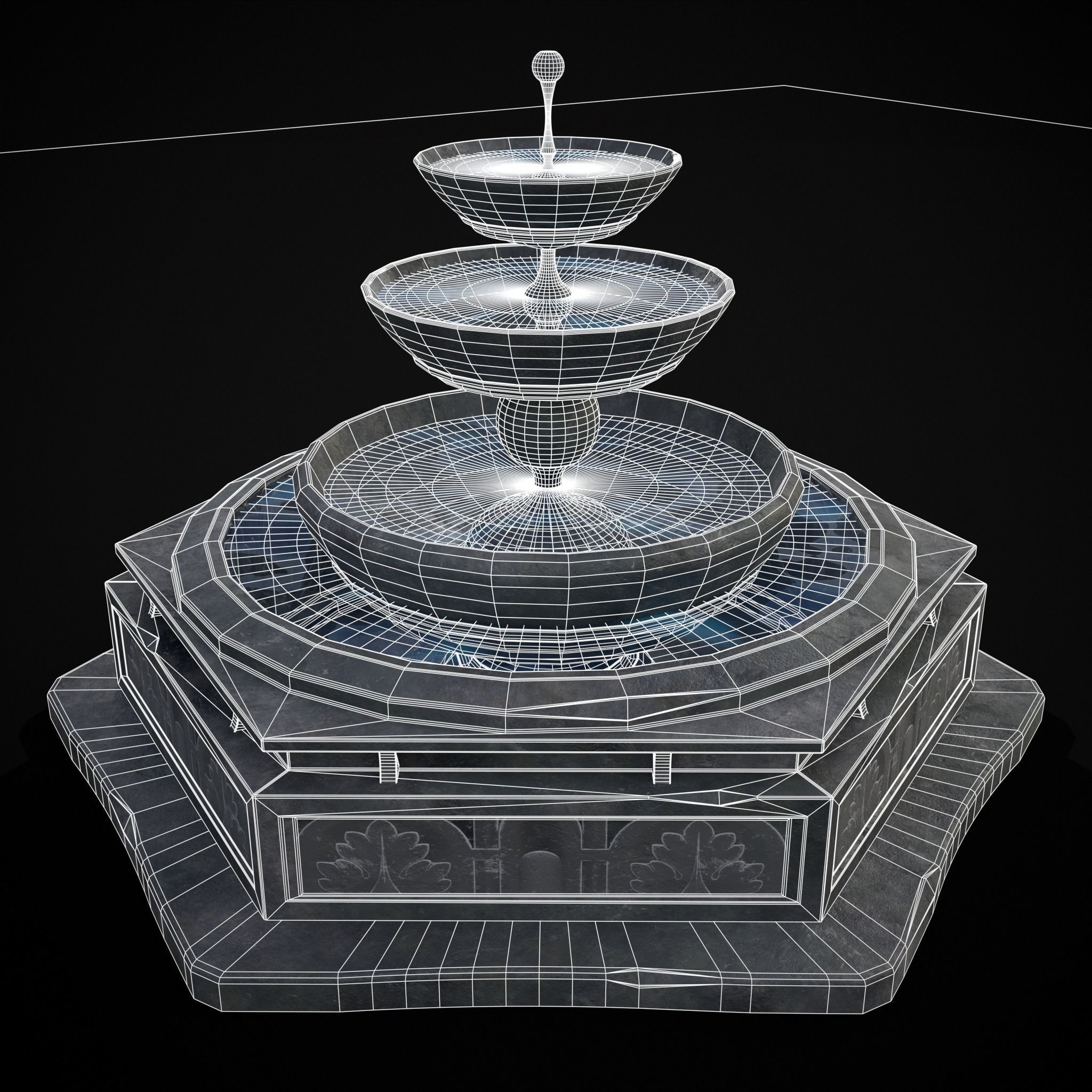 Hexagon Multi Level Fountain Low-poly 3D model_3