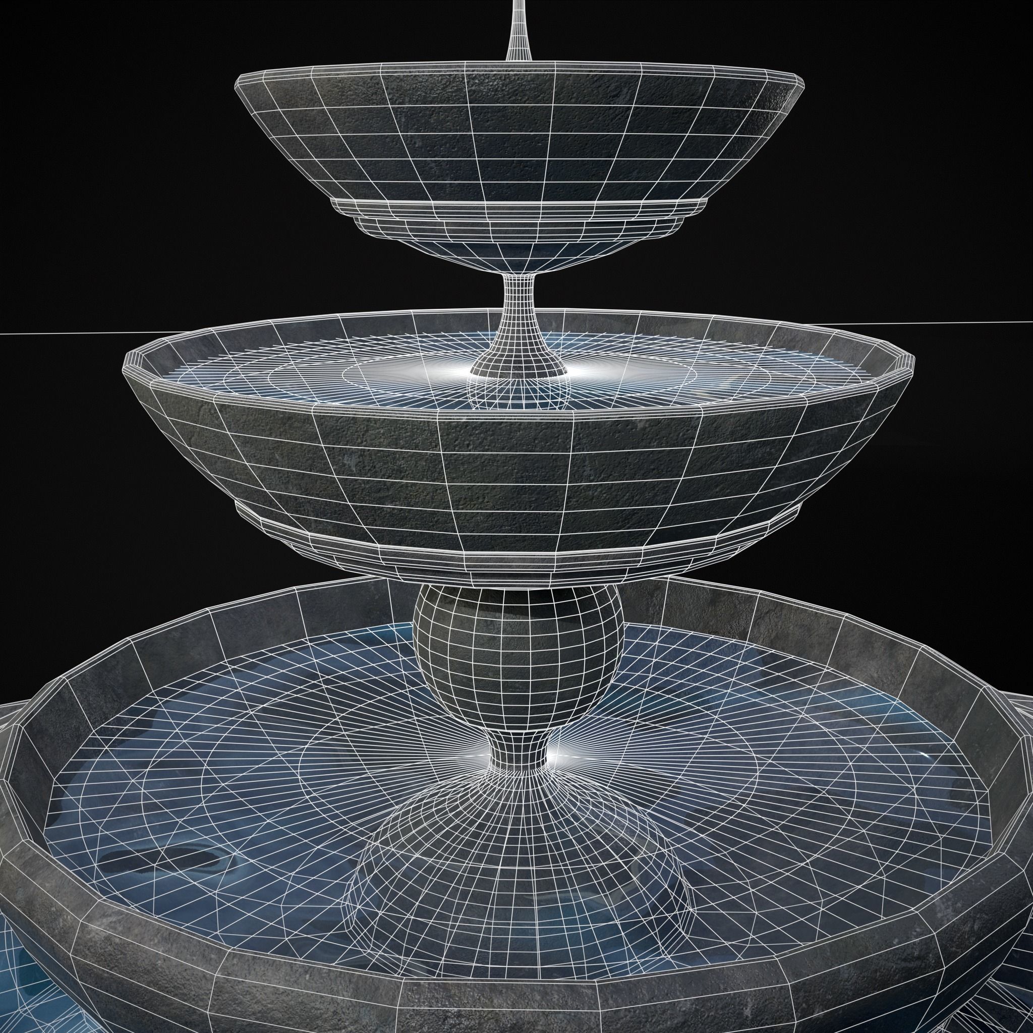 Hexagon Multi Level Fountain Low-poly 3D model_27