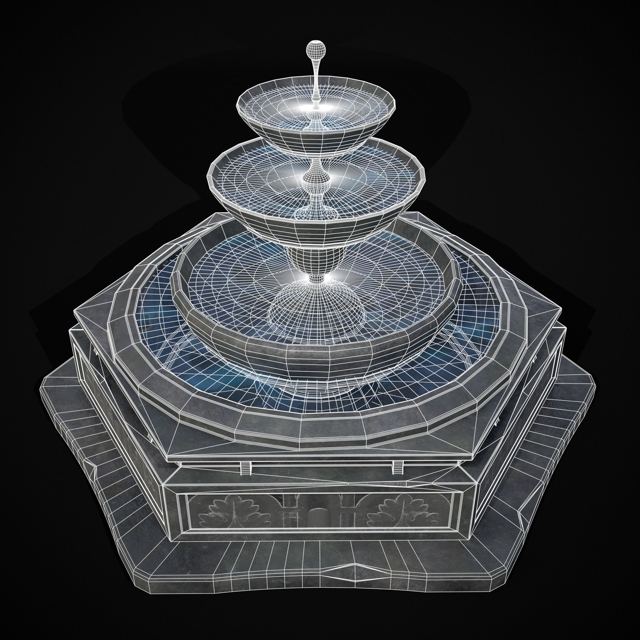 Hexagon Multi Level Fountain Low-poly 3D model_36