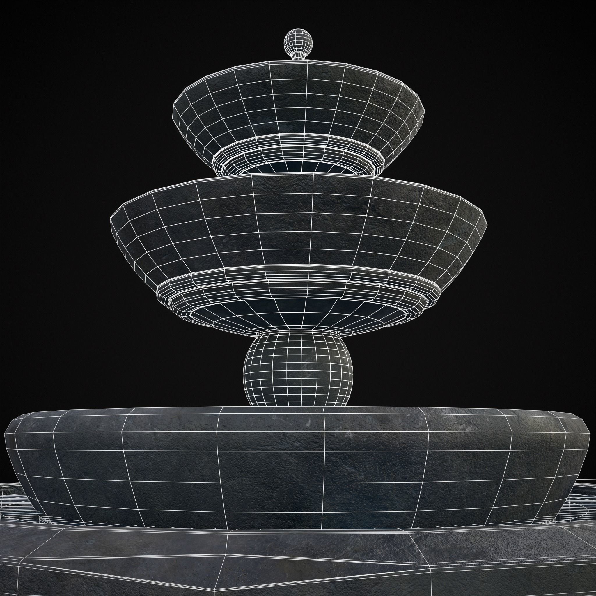 Hexagon Multi Level Fountain Low-poly 3D model_15