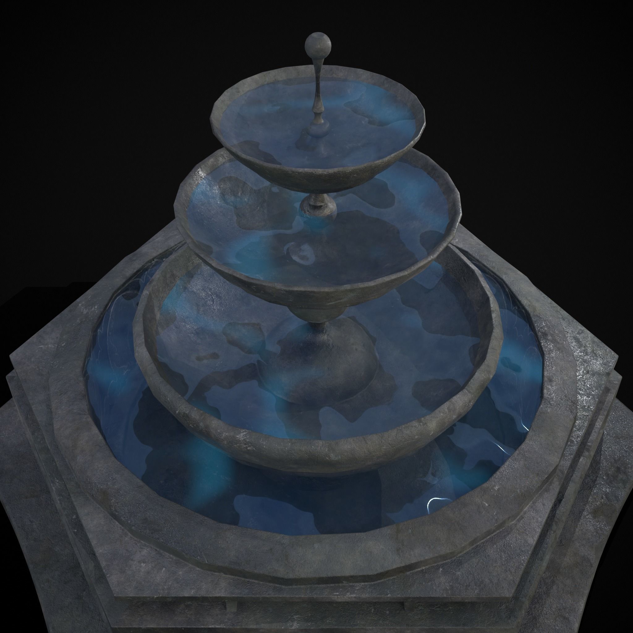 Hexagon Multi Level Fountain Low-poly 3D model_16