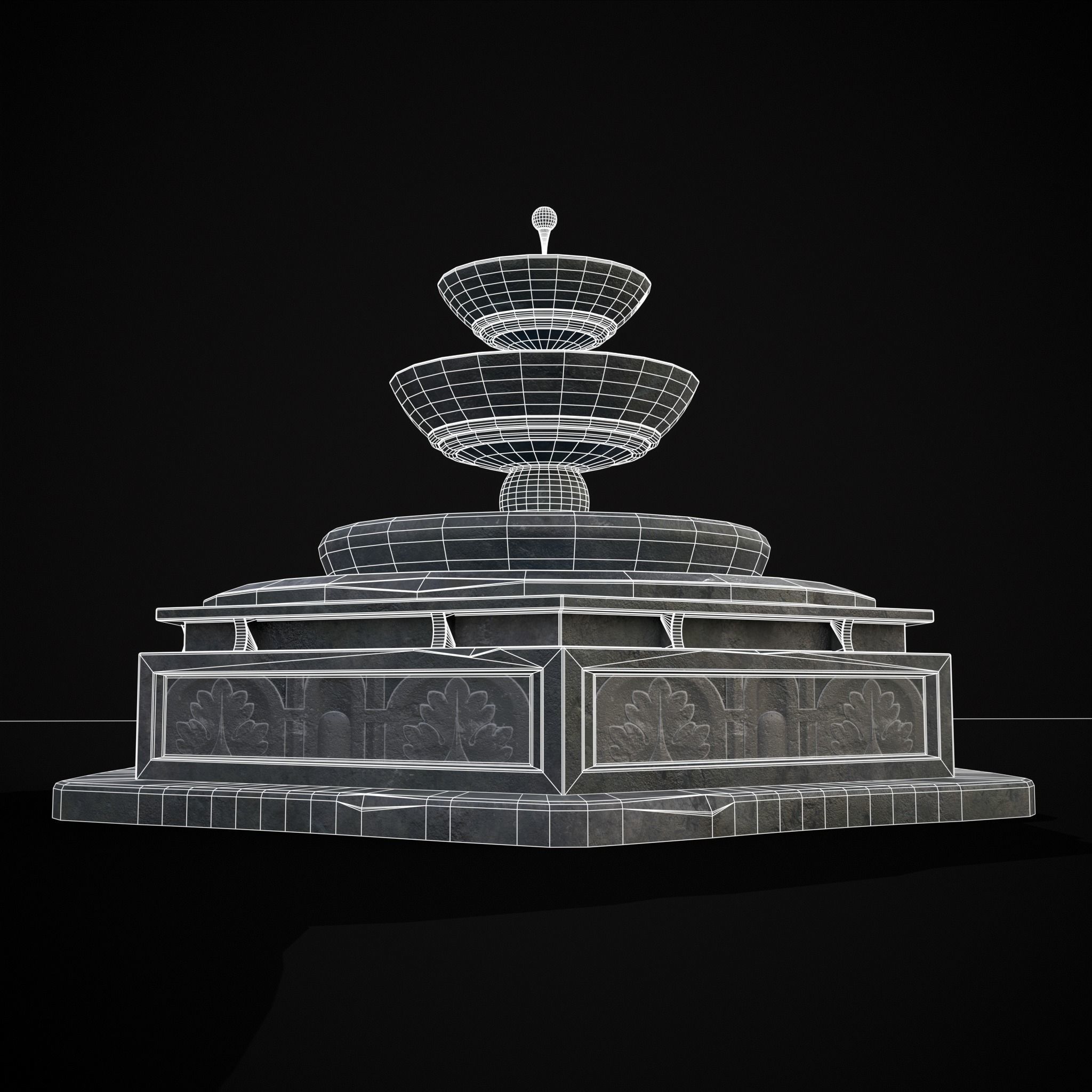 Hexagon Multi Level Fountain Low-poly 3D model_7