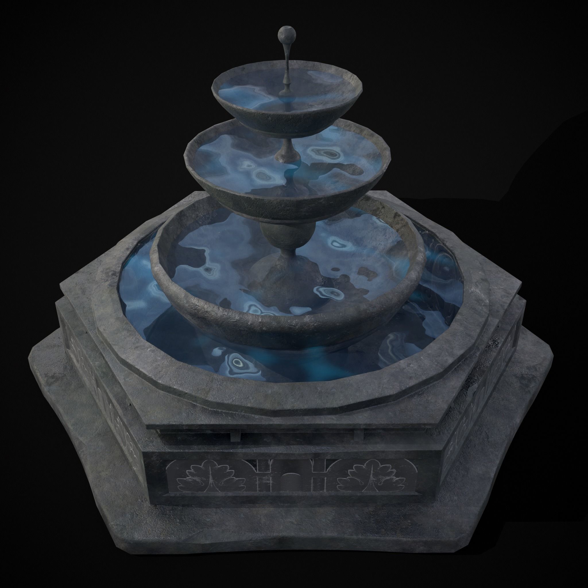 Hexagon Multi Level Fountain Low-poly 3D model_28
